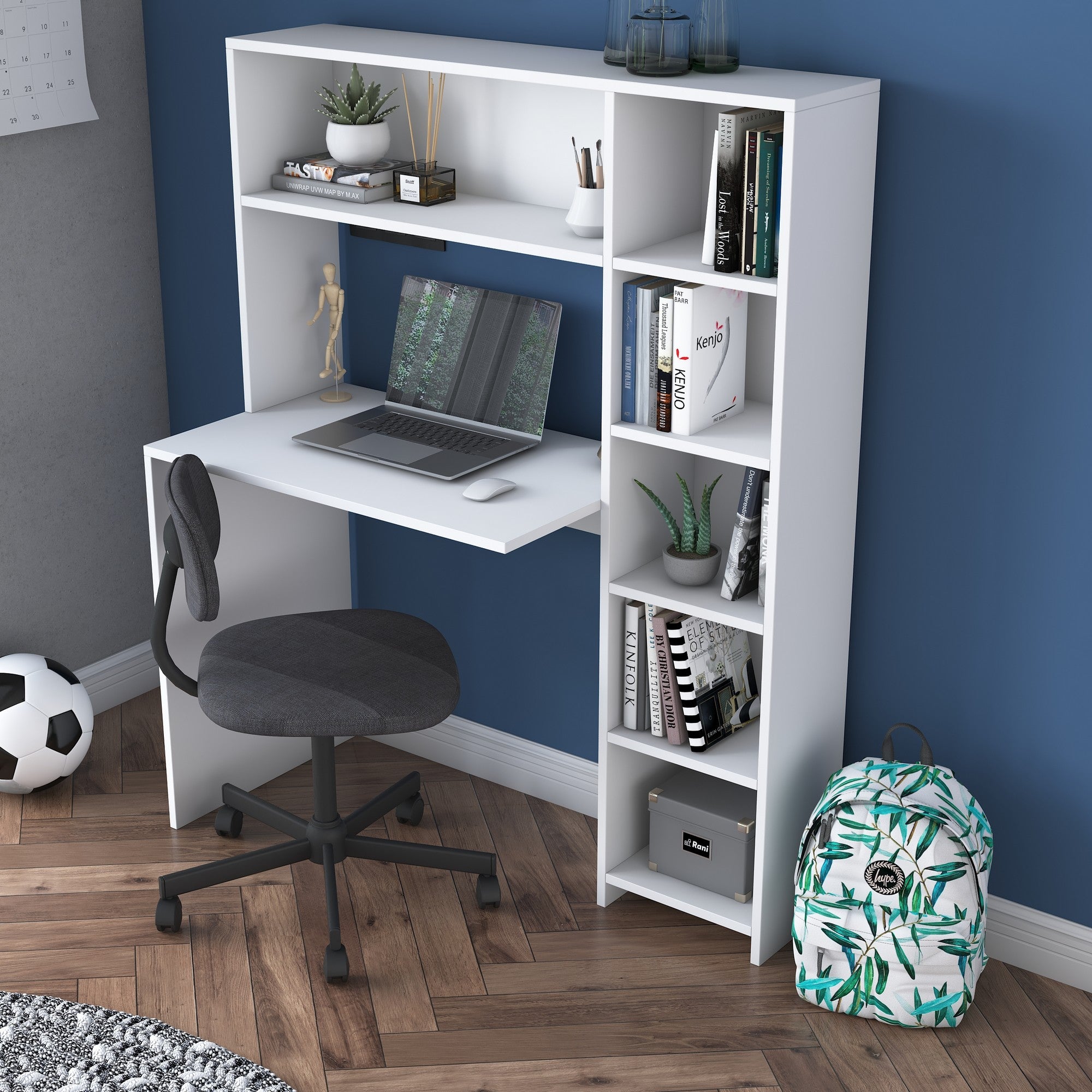 Secretária de Estudo Escandinava com Estante – 113,2 x 141,8 x 40 cm – Branca – Painel de Partículas