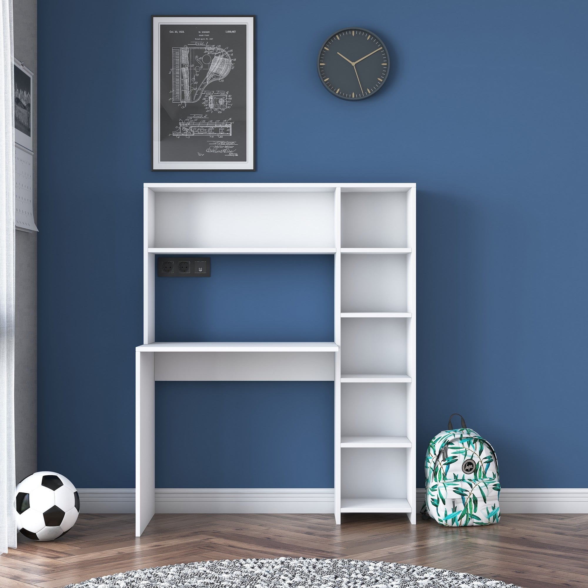 Secretária de Estudo Escandinava com Estante – 113,2 x 141,8 x 40 cm – Branca – Painel de Partículas