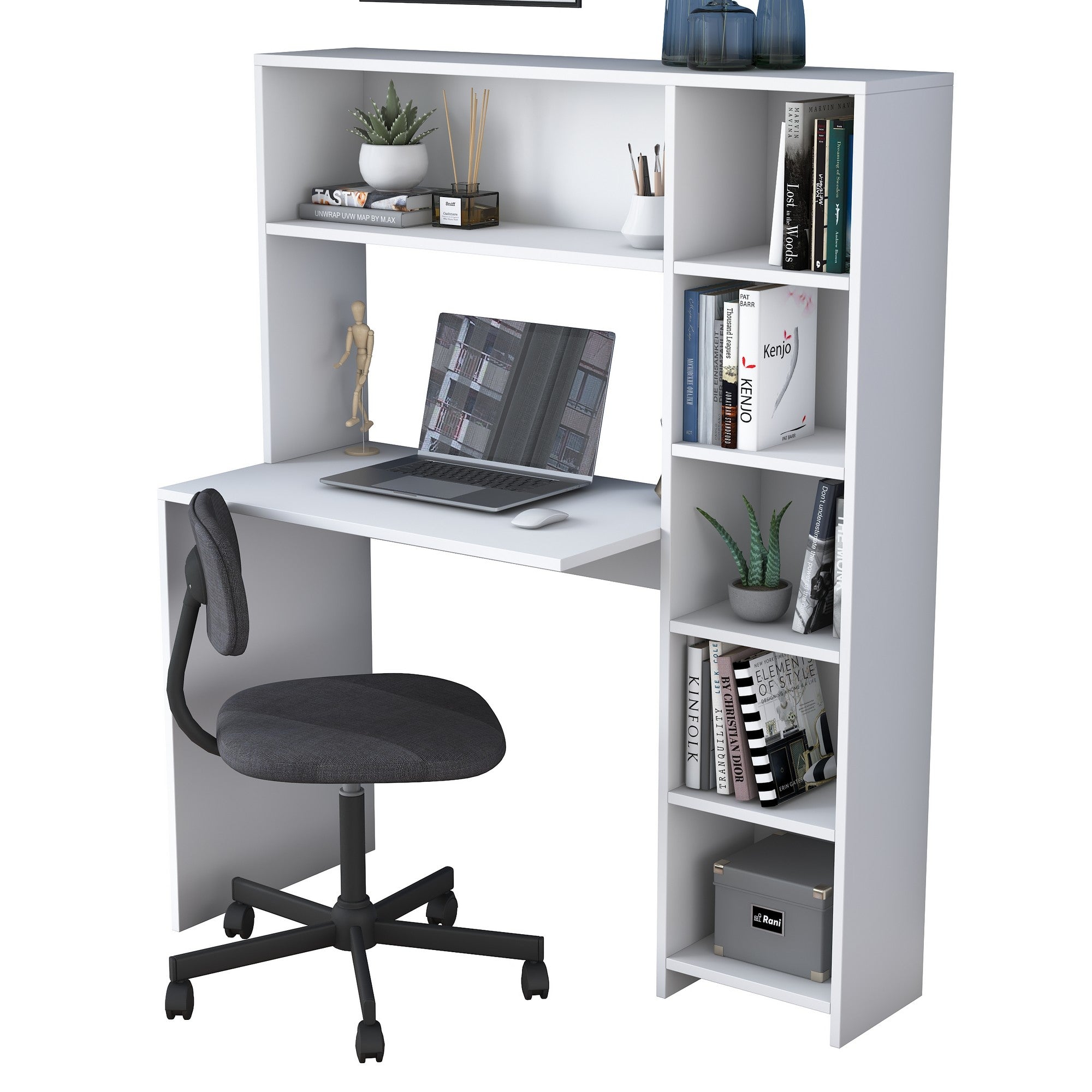 Secretária de Estudo Escandinava com Estante – 113,2 x 141,8 x 40 cm – Branca – Painel de Partículas