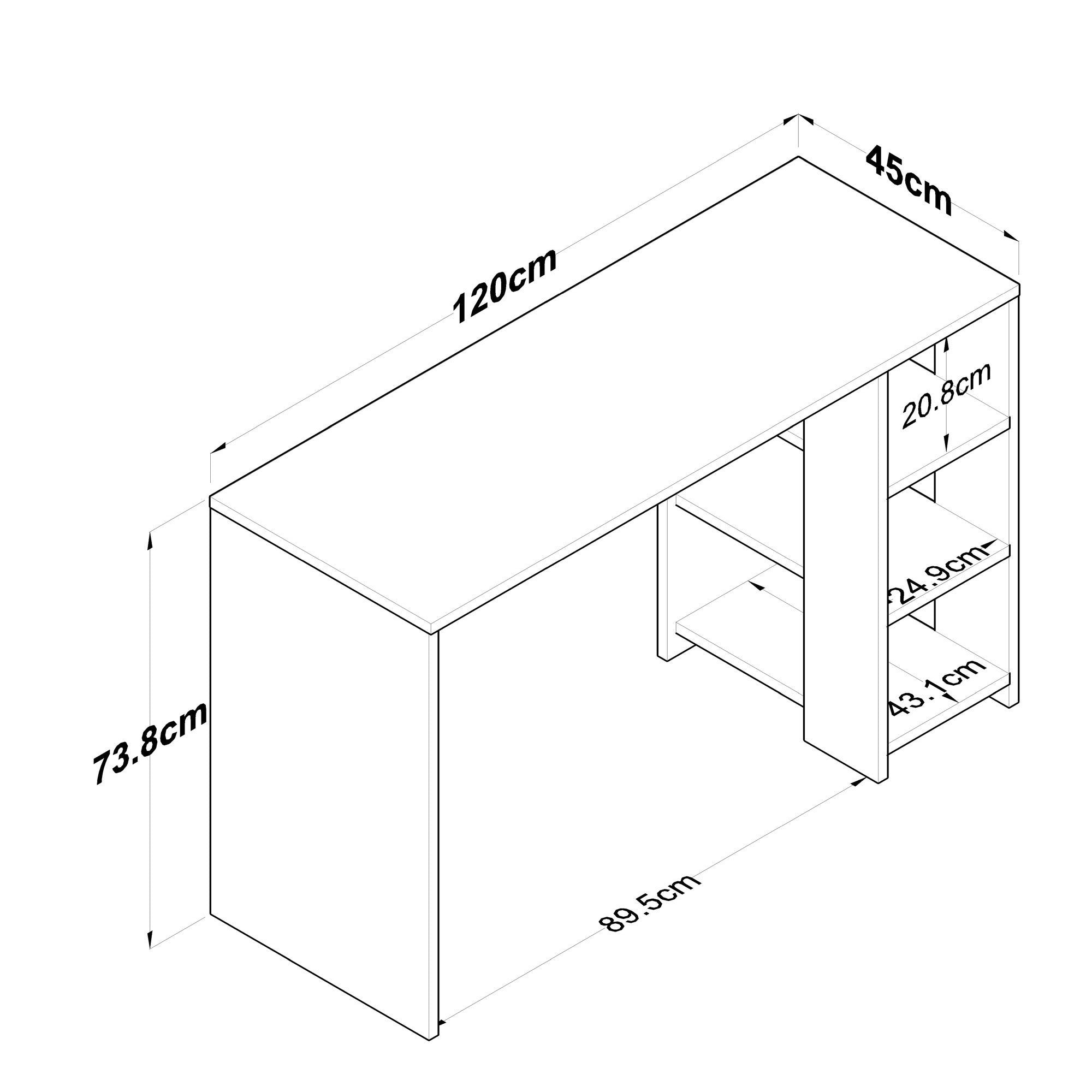 Secretária de Estudo – 120 cm x 73,8 cm x 45 cm – Nogueira e Branco – Aglomerado com Melamina