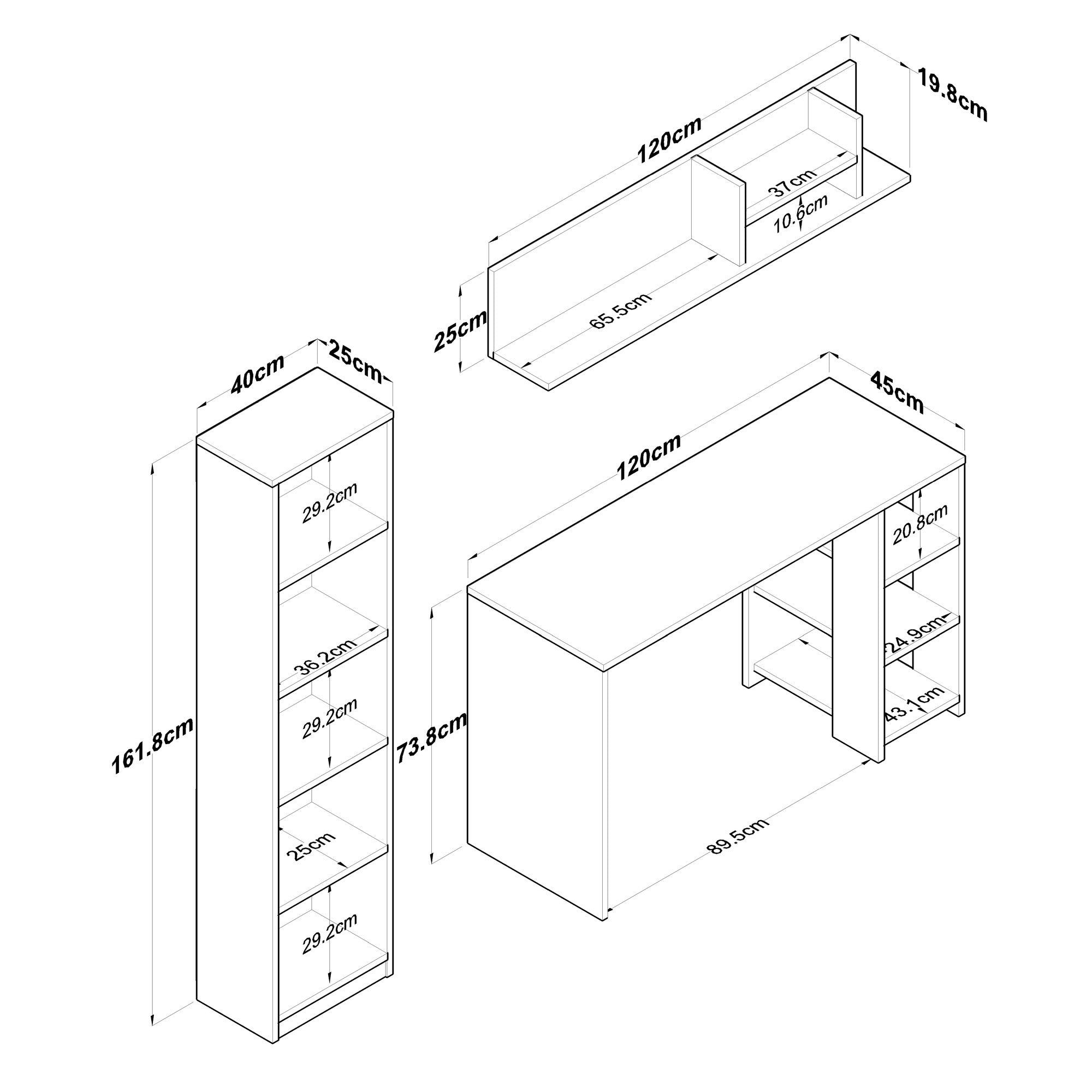 Secretária de Estudo – 160 cm x 161,8 cm x 45 cm – Nogueira e Branco – Aglomerado
