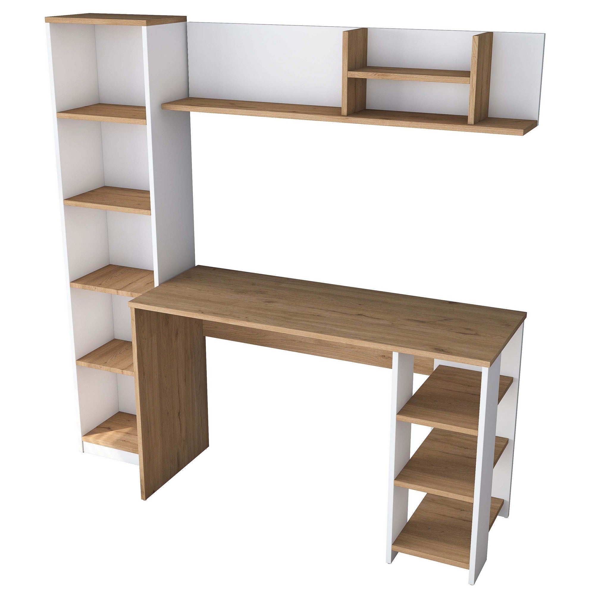 Secretária de Estudo – 160 cm x 161,8 cm x 45 cm – Nogueira e Branco – Aglomerado