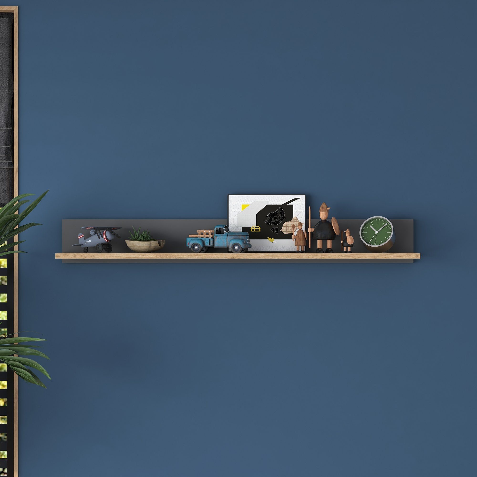 Prateleira de parede elegante, nogueira e antracite, 120 x 15 x 14,8 cm | Painel de partículas 100% revestido de melamina, 18 mm de espessura | Perfeito para decoração e organização de casa moderna