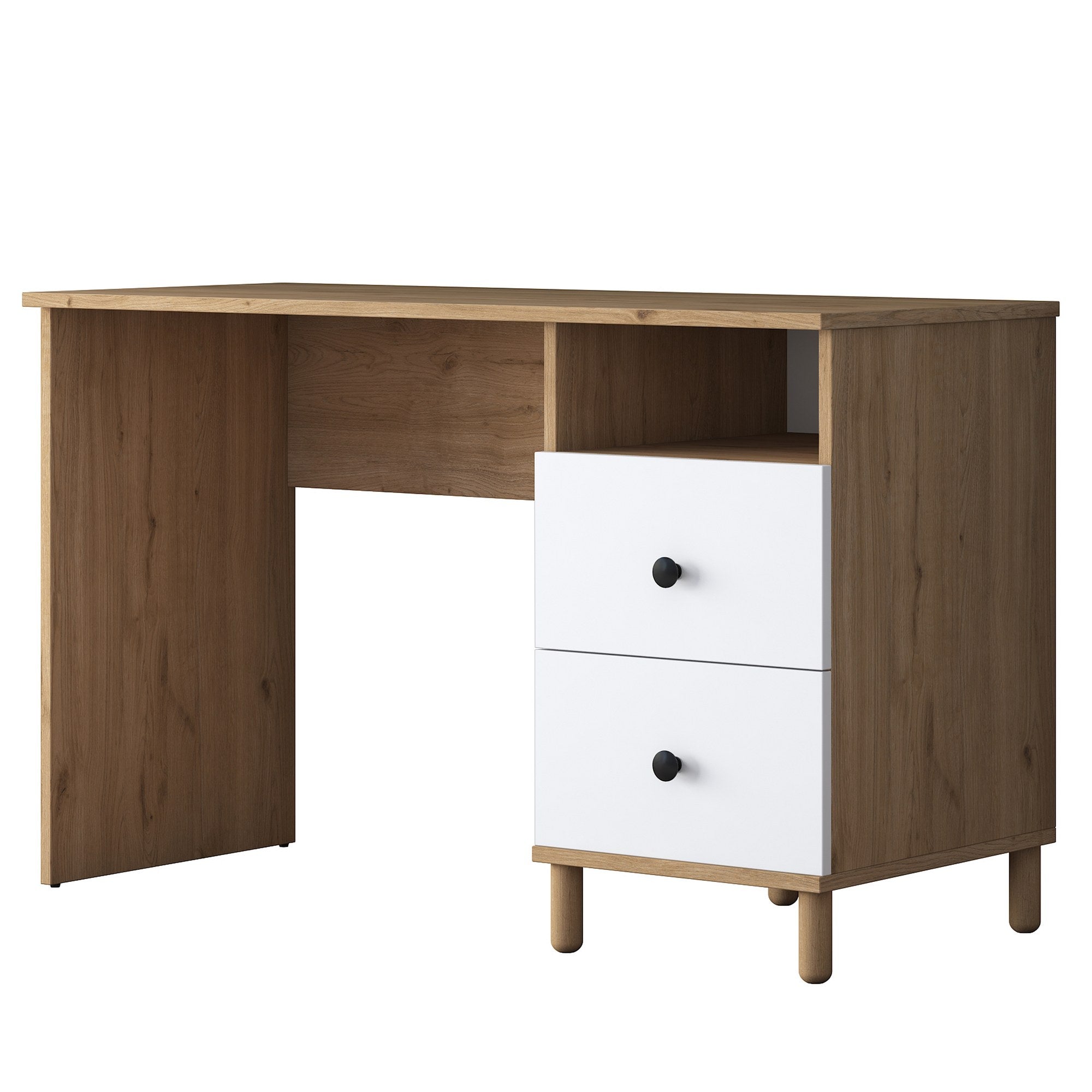 Secretária de Estudo – 120 x 50 x 73,8 cm – Nogueira e Branco – Painéis de Partículas Revestidos a Melamina