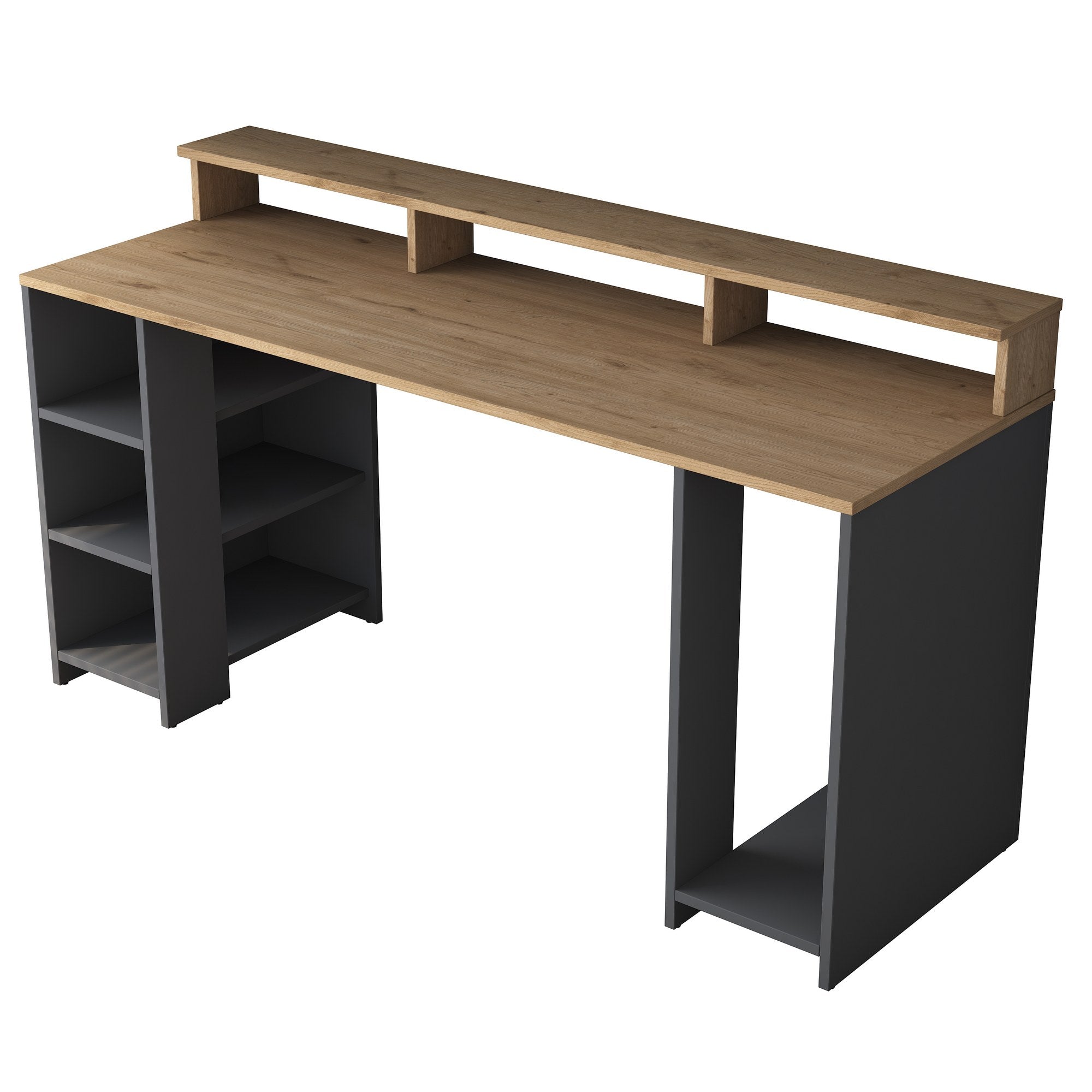 Secretária de Estudo – 160 x 89,5 x 55 cm – Nogueira e Antracite – Painel de Partículas Revestido a Melamina