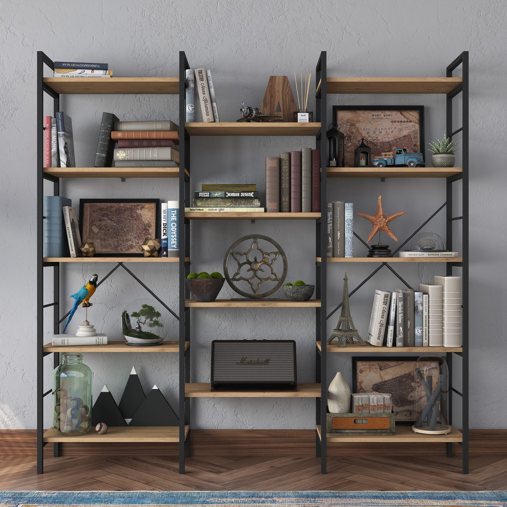 Estante de livros – 176 cm x 172 cm x 30 cm – Nogueira e Preto – Aglomerado
