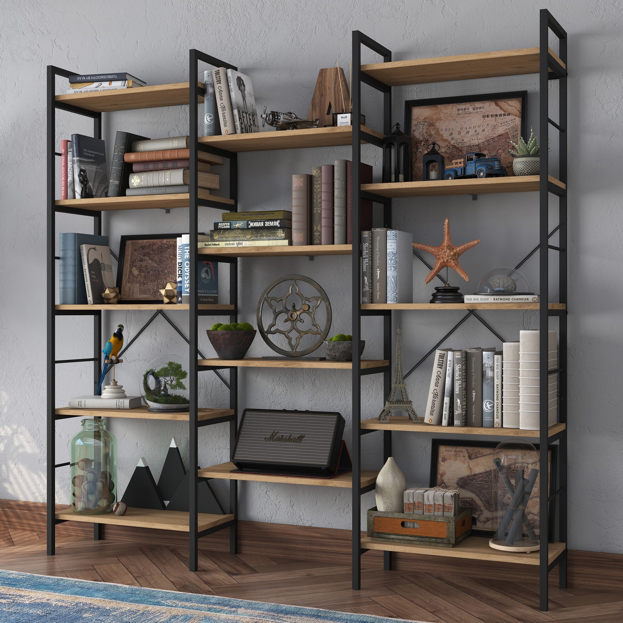 Estante de livros – 176 cm x 172 cm x 30 cm – Nogueira e Preto – Aglomerado