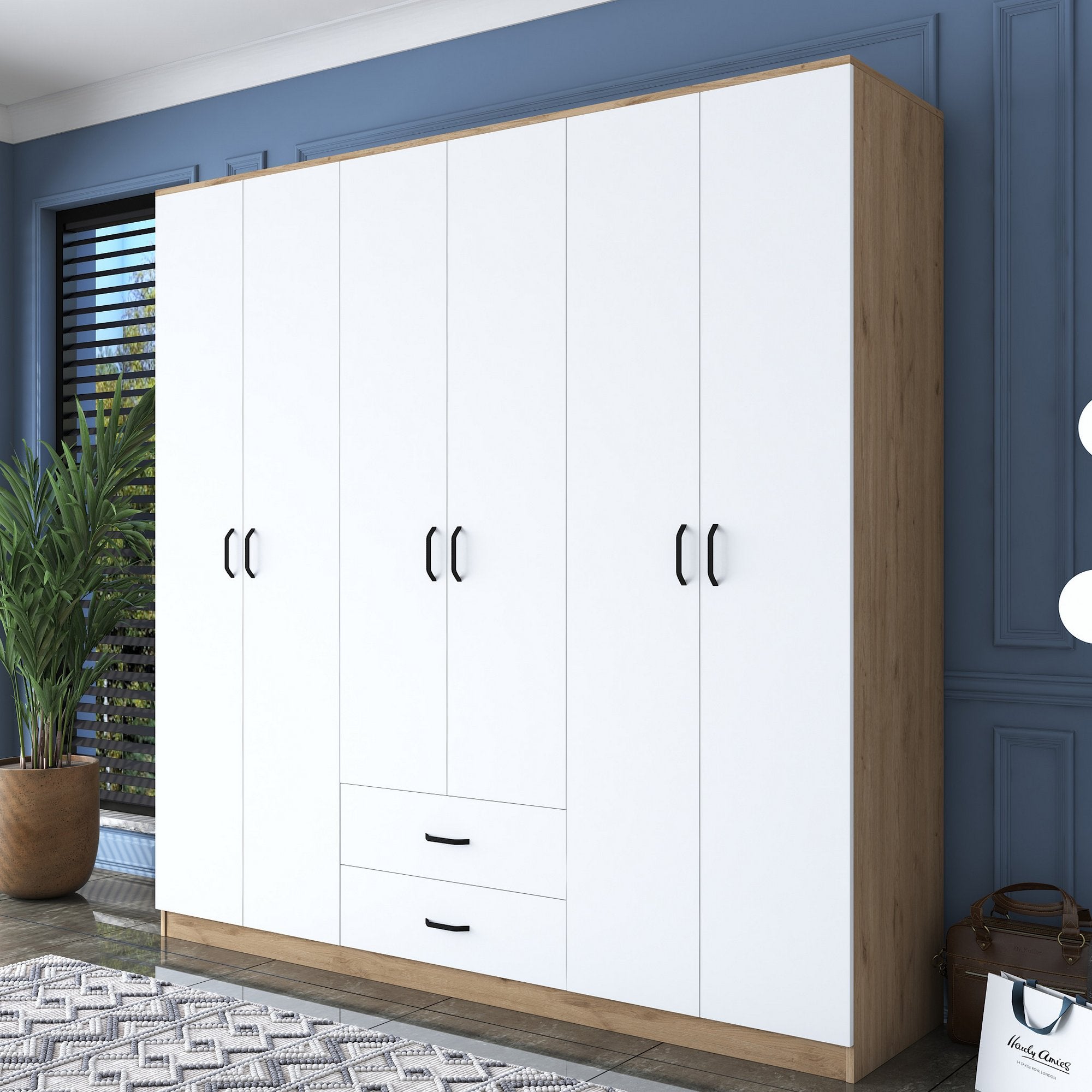 Guarda-roupa – 210 x 210 x 51,5 cm – Nogueira e Branco – Painel de partículas revestido em melamina