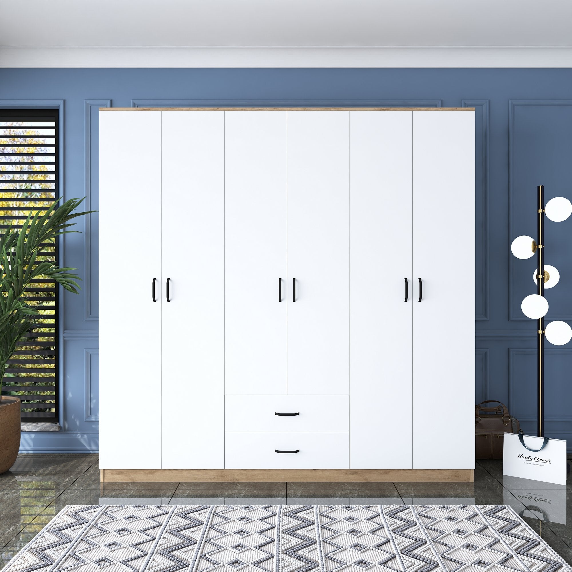 Guarda-roupa – 210 x 210 x 51,5 cm – Nogueira e Branco – Painel de partículas revestido em melamina