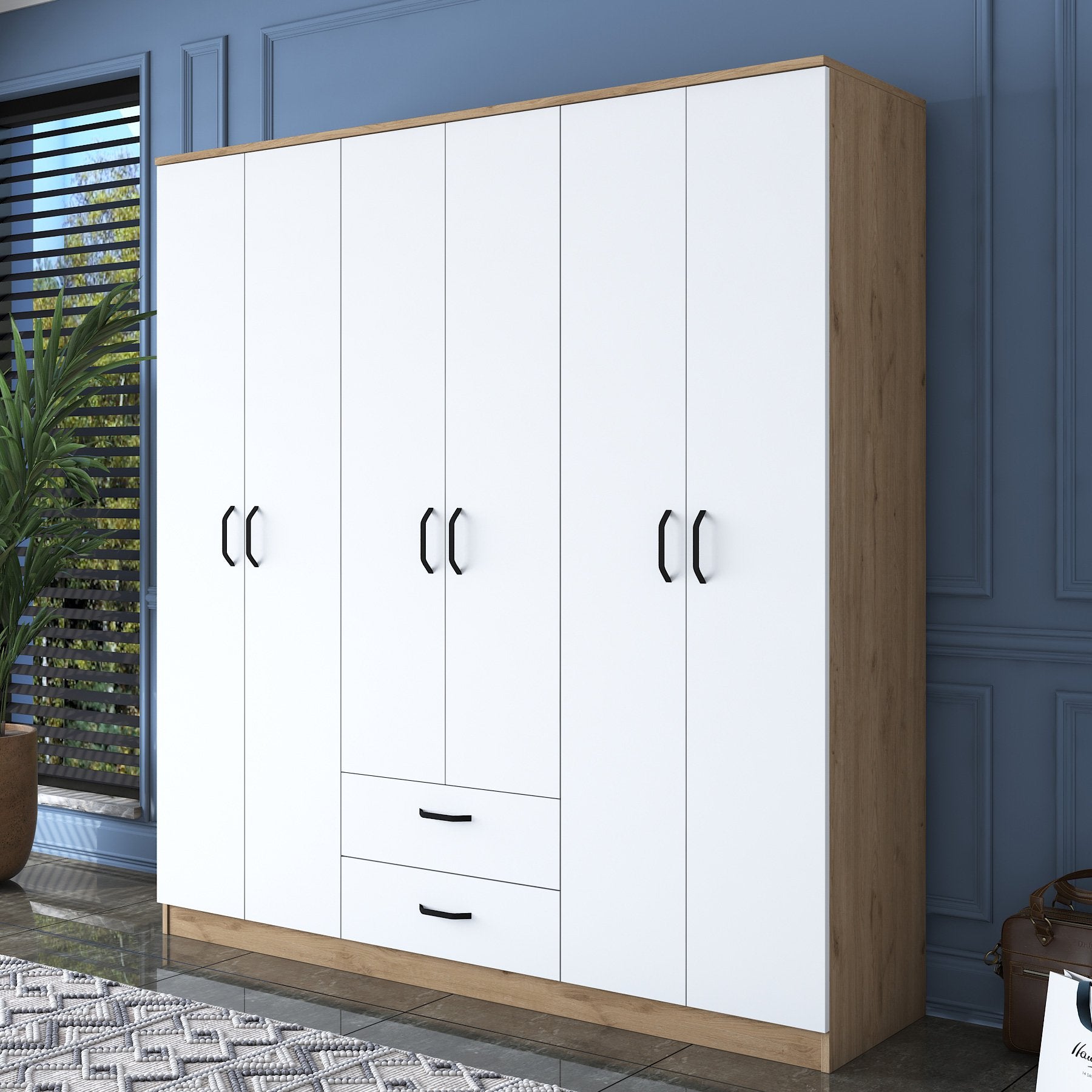Guarda-roupa de parede elegante – 180 x 190,8 x 47,3 cm – nogueira e branco – painel de partículas