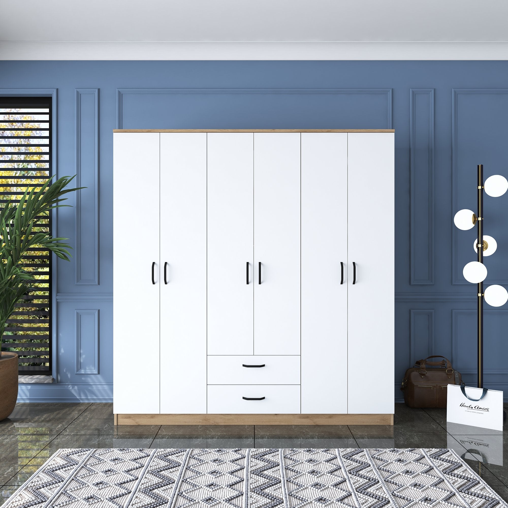 Guarda-roupa de parede elegante – 180 x 190,8 x 47,3 cm – nogueira e branco – painel de partículas