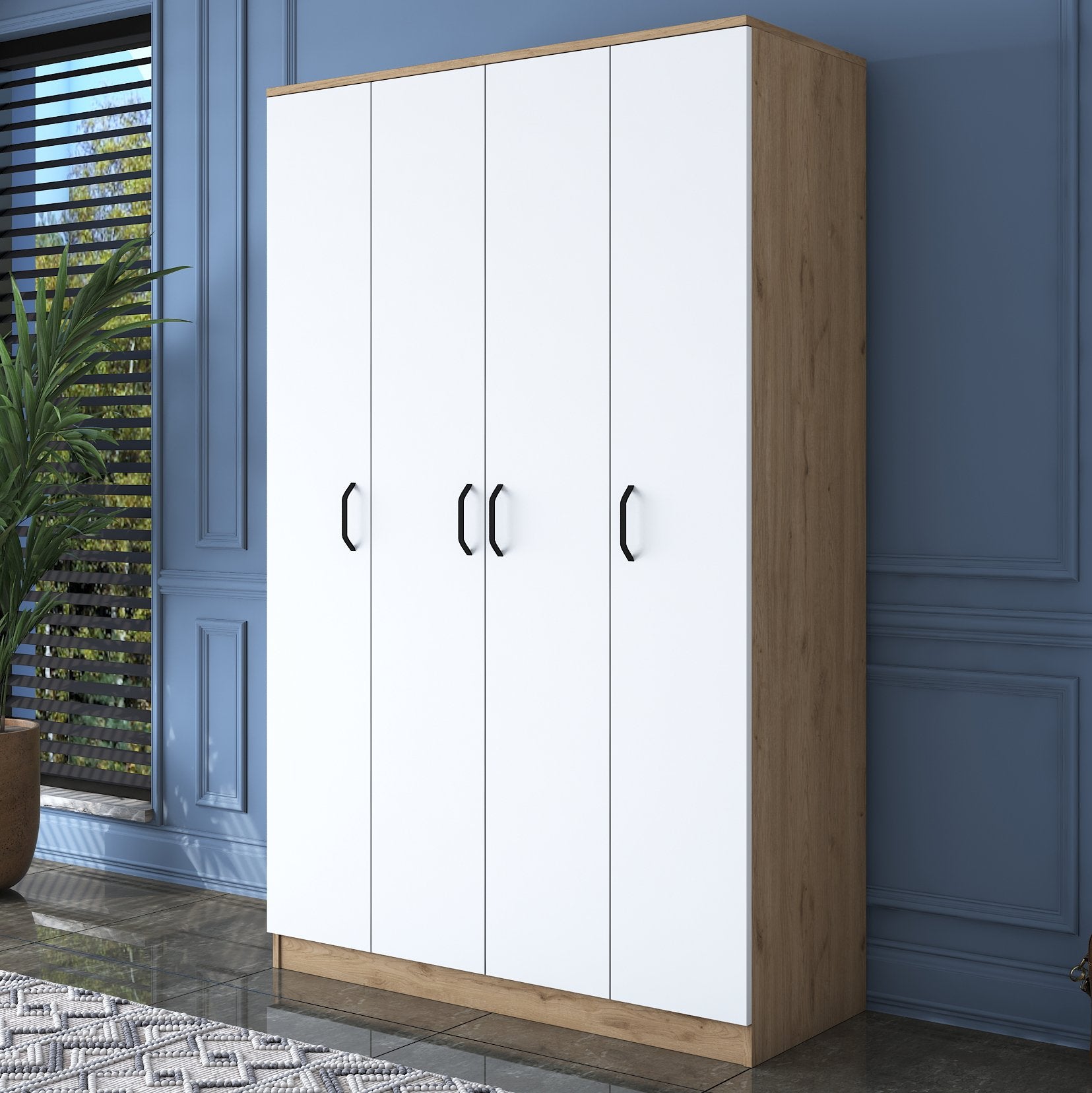 Guarda-roupa de painel de partículas revestido a melamina – 120 x 190,8 x 47,3 cm – nogueira e branco