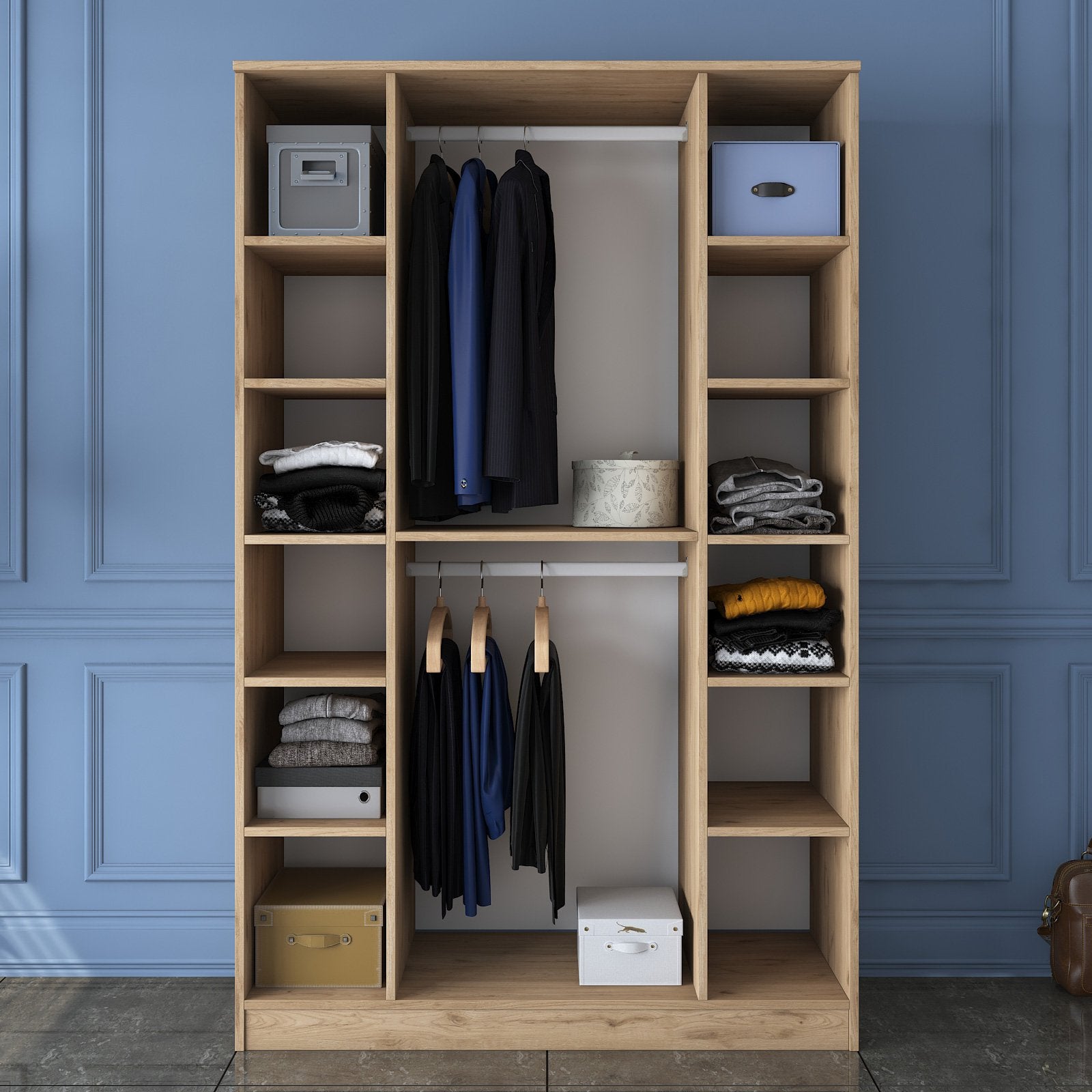 Guarda-roupa de painel de partículas revestido a melamina – 120 x 190,8 x 47,3 cm – nogueira e branco