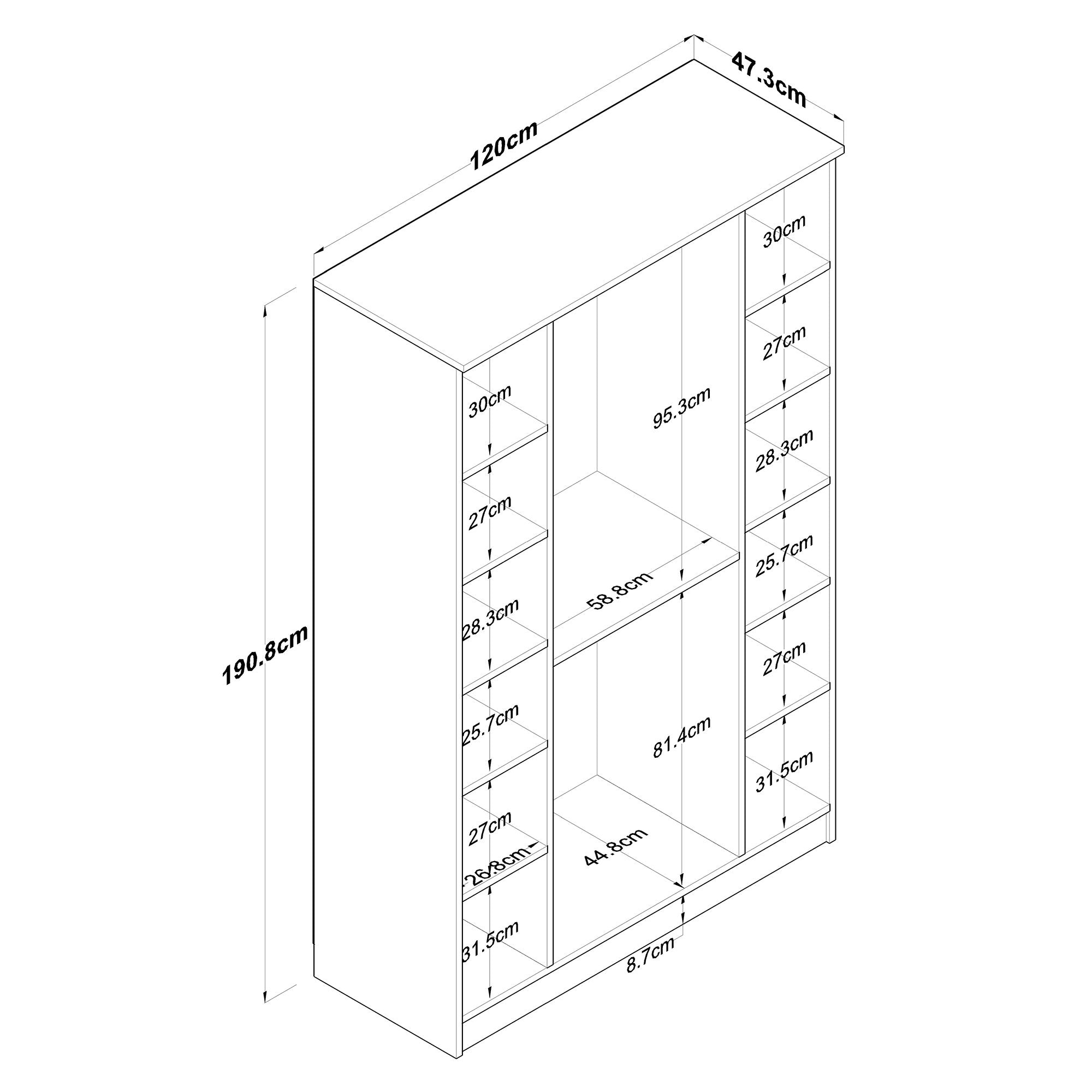 Guarda-roupa de painel de partículas revestido a melamina – 120 x 190,8 x 47,3 cm – nogueira e branco
