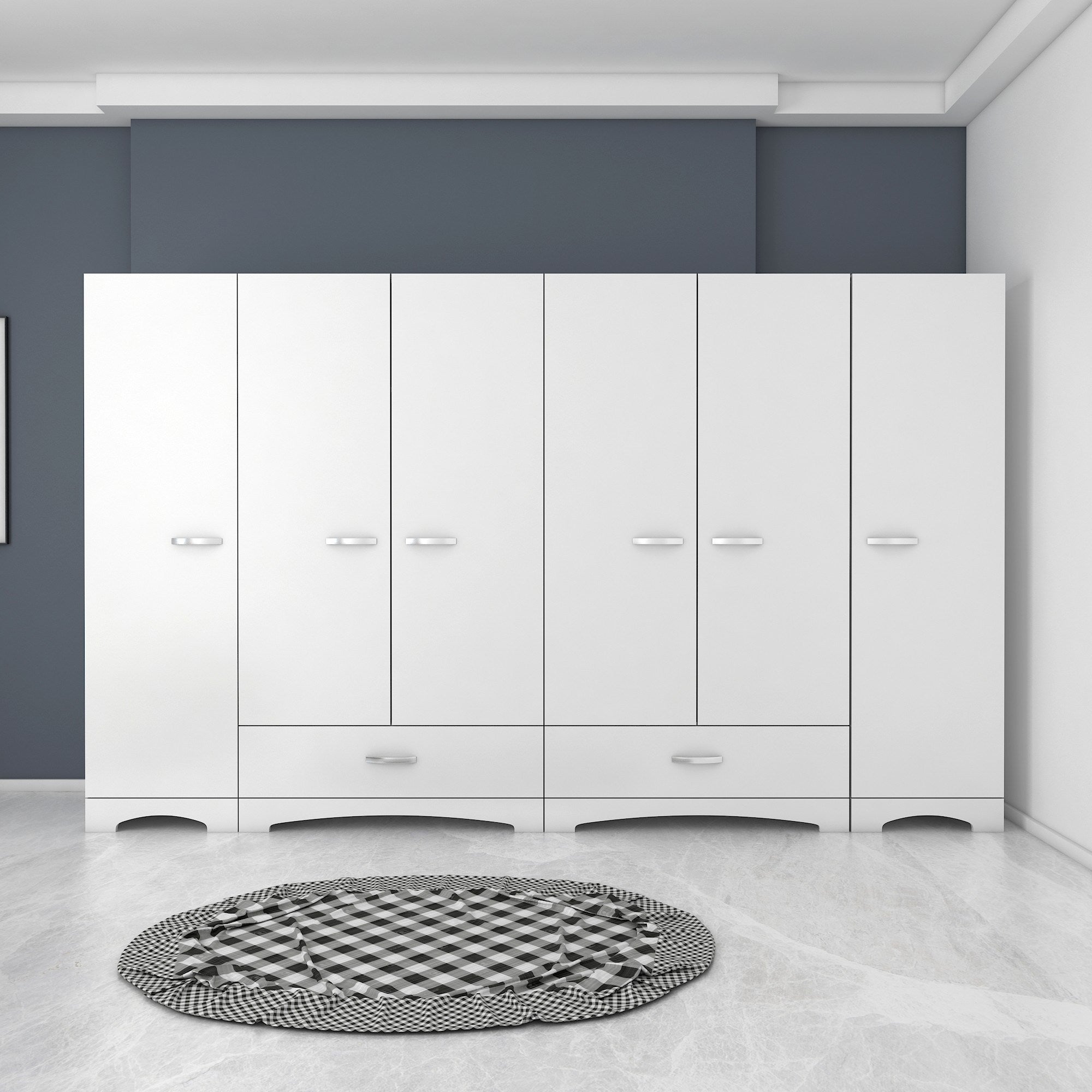 Guarda-roupa – 243 cm x 181 cm x 47,6 cm – Branco – Aglomerado E1 revestido a melamina