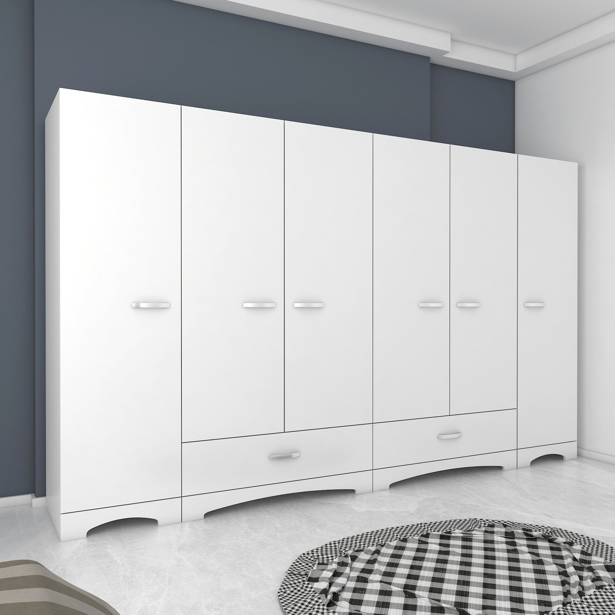 Guarda-roupa – 243 cm x 181 cm x 47,6 cm – Branco – Aglomerado E1 revestido a melamina