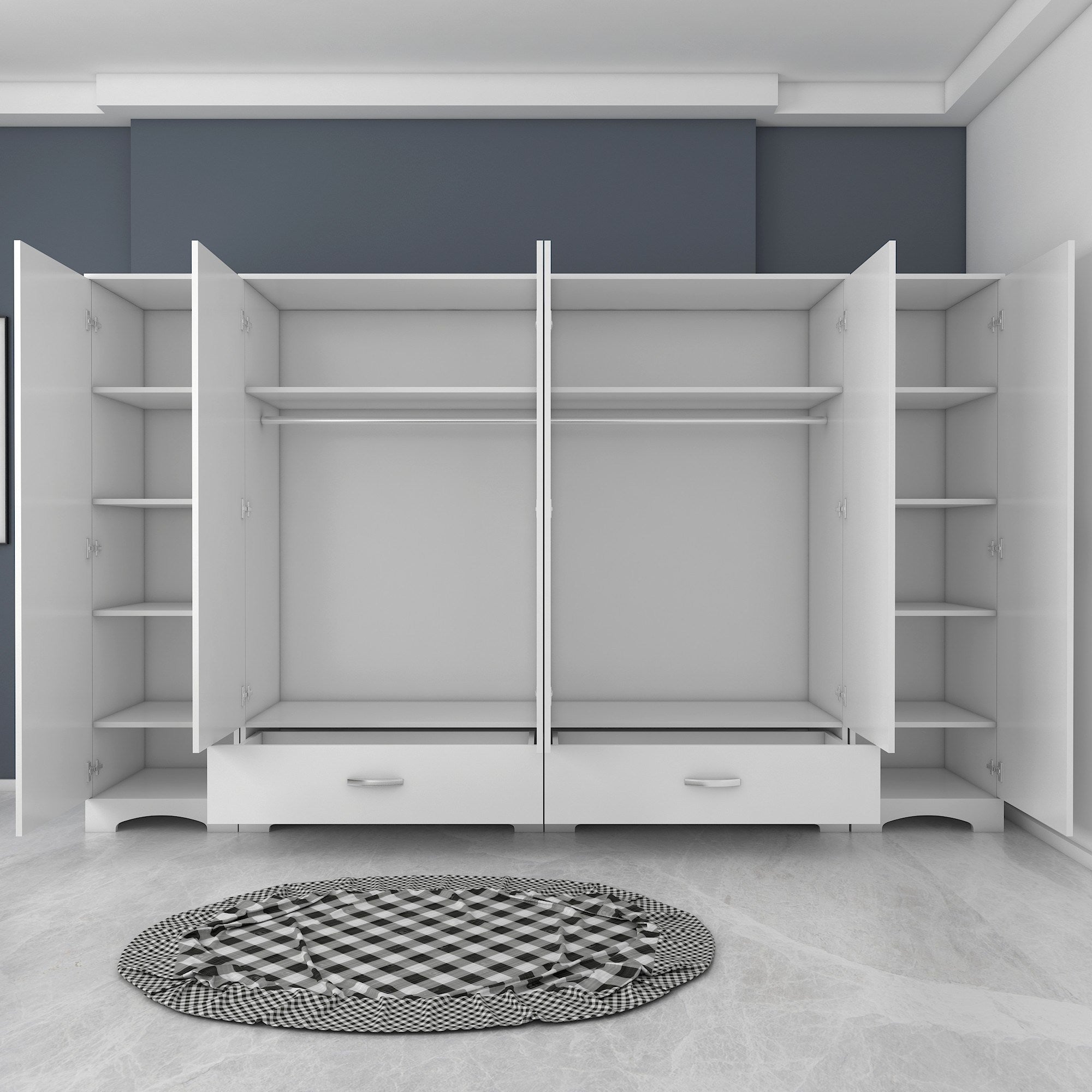 Guarda-roupa – 243 cm x 181 cm x 47,6 cm – Branco – Aglomerado E1 revestido a melamina