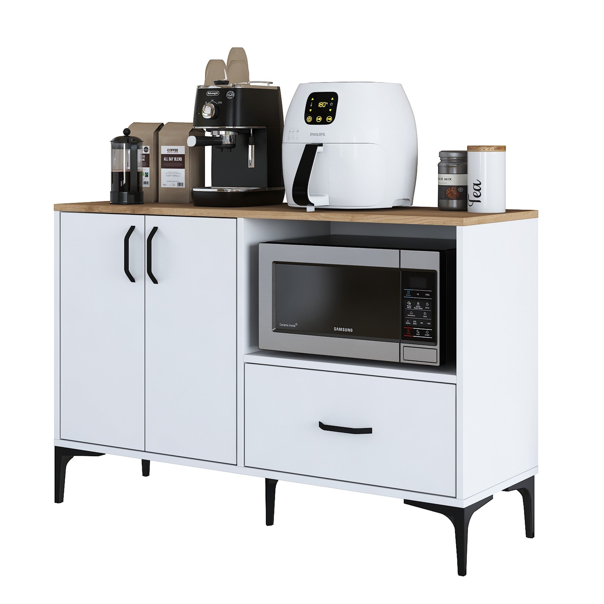 Armário multifuncional versátil, branco e nogueira, 120 x 78,6 x 40 cm | Aglomerado E1 100% revestido em melamina, 18 mm de espessura | Montável na parede, amplas prateleiras para armazenamento extra