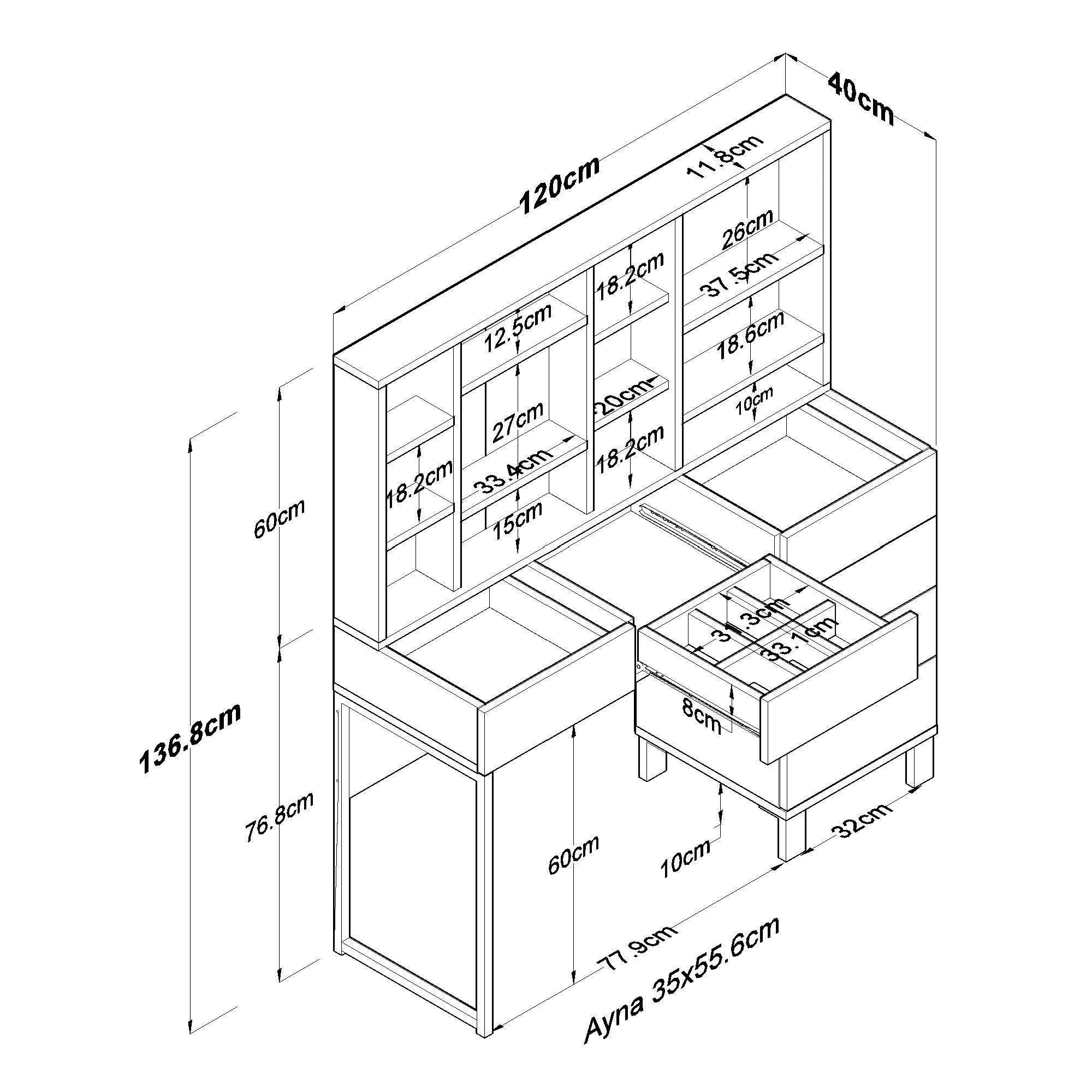 Toucador – 120 cm x 136,8 cm x 40 cm – Branco – Aglomerado