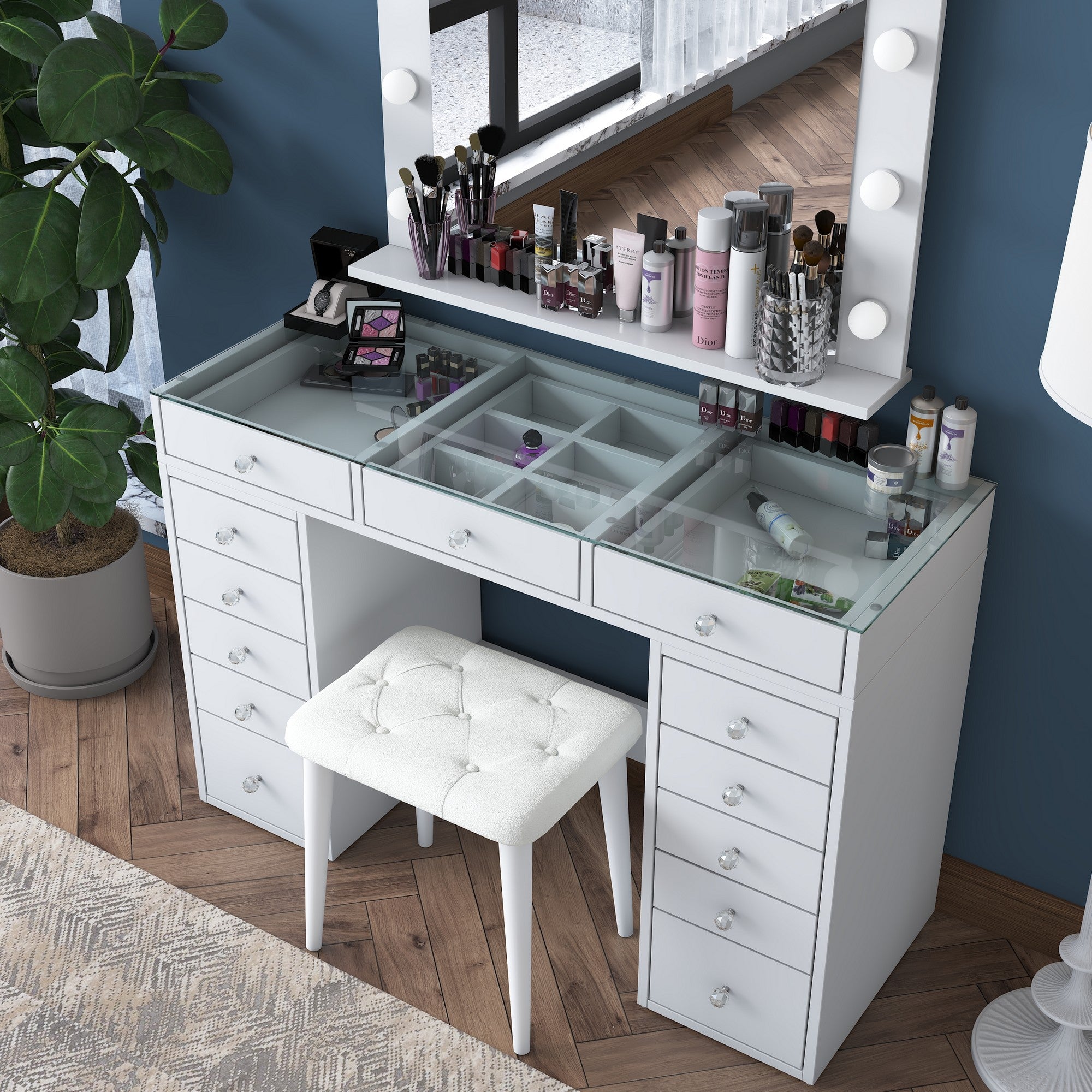 Toucador – 120 cm x 79,8 cm x 44,5 cm – Branco – Aglomerado