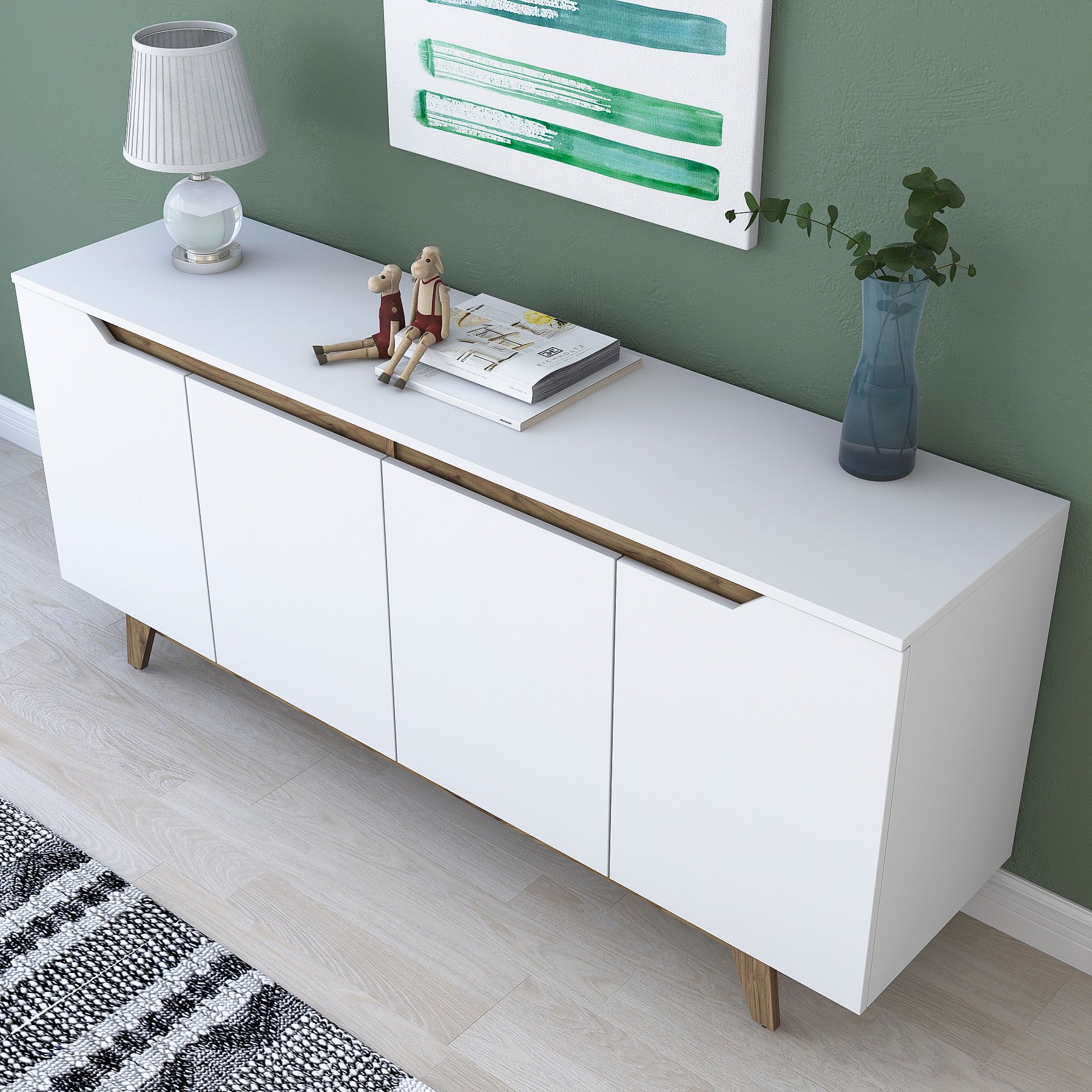 Aparador Moderno – 180 x 45 x 78,6 cm – Branco e Nogueira – Melamina