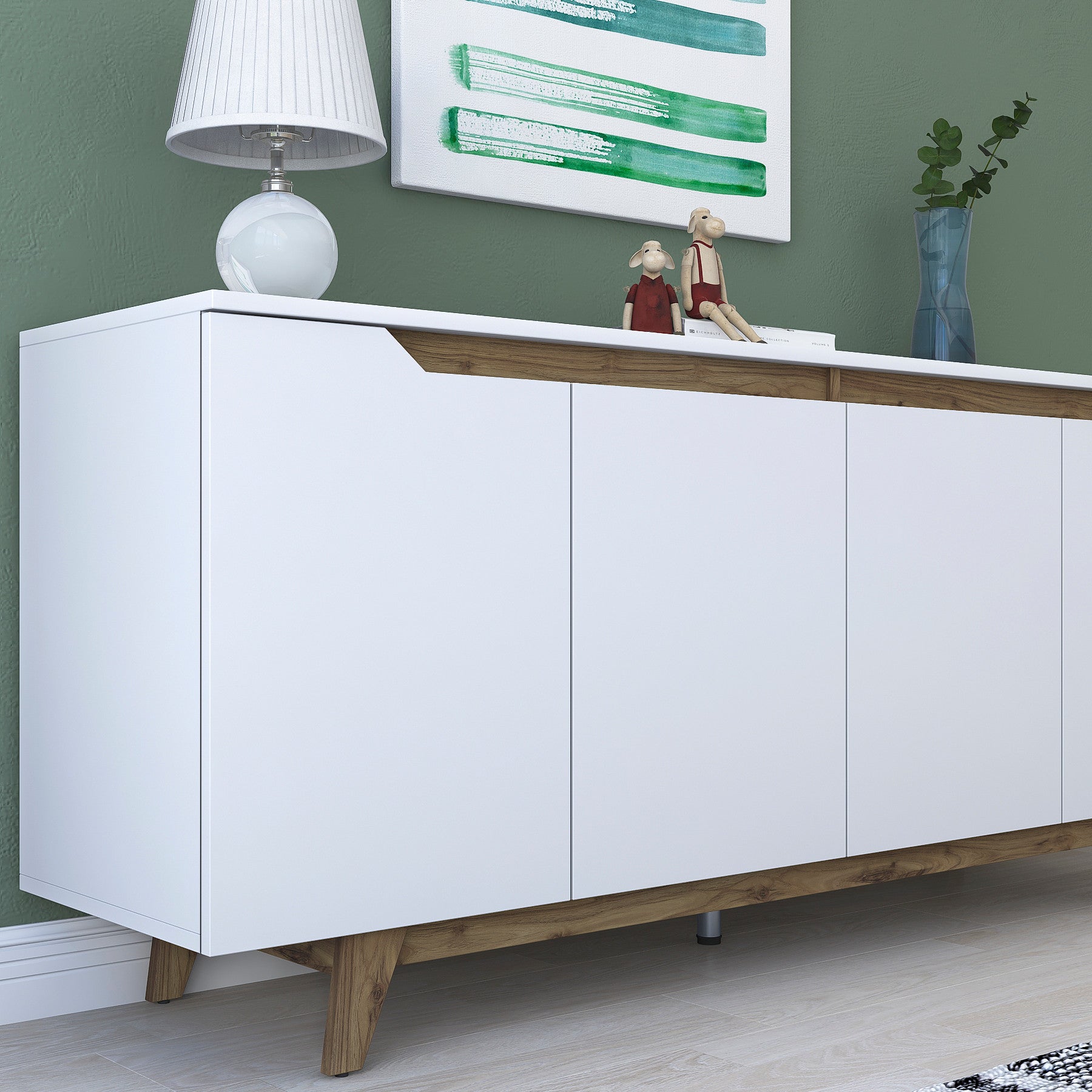 Aparador Moderno – 180 x 45 x 78,6 cm – Branco e Nogueira – Melamina