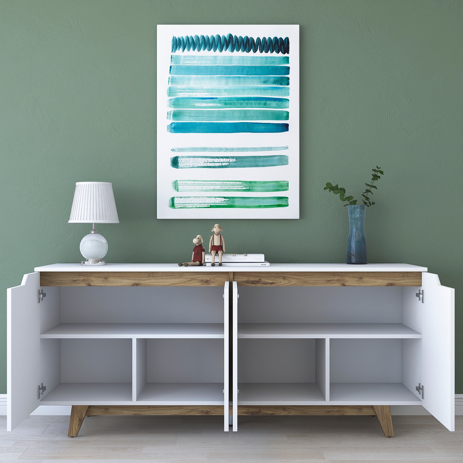 Aparador Moderno – 180 x 45 x 78,6 cm – Branco e Nogueira – Melamina