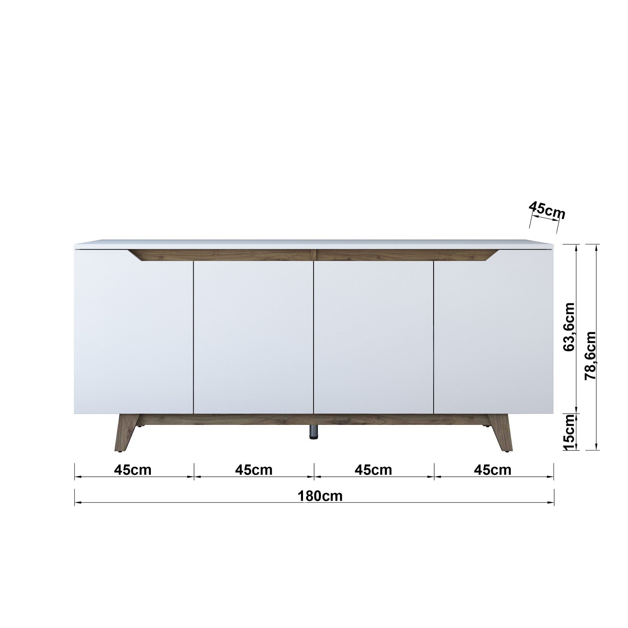 Aparador Moderno – 180 x 45 x 78,6 cm – Branco e Nogueira – Melamina