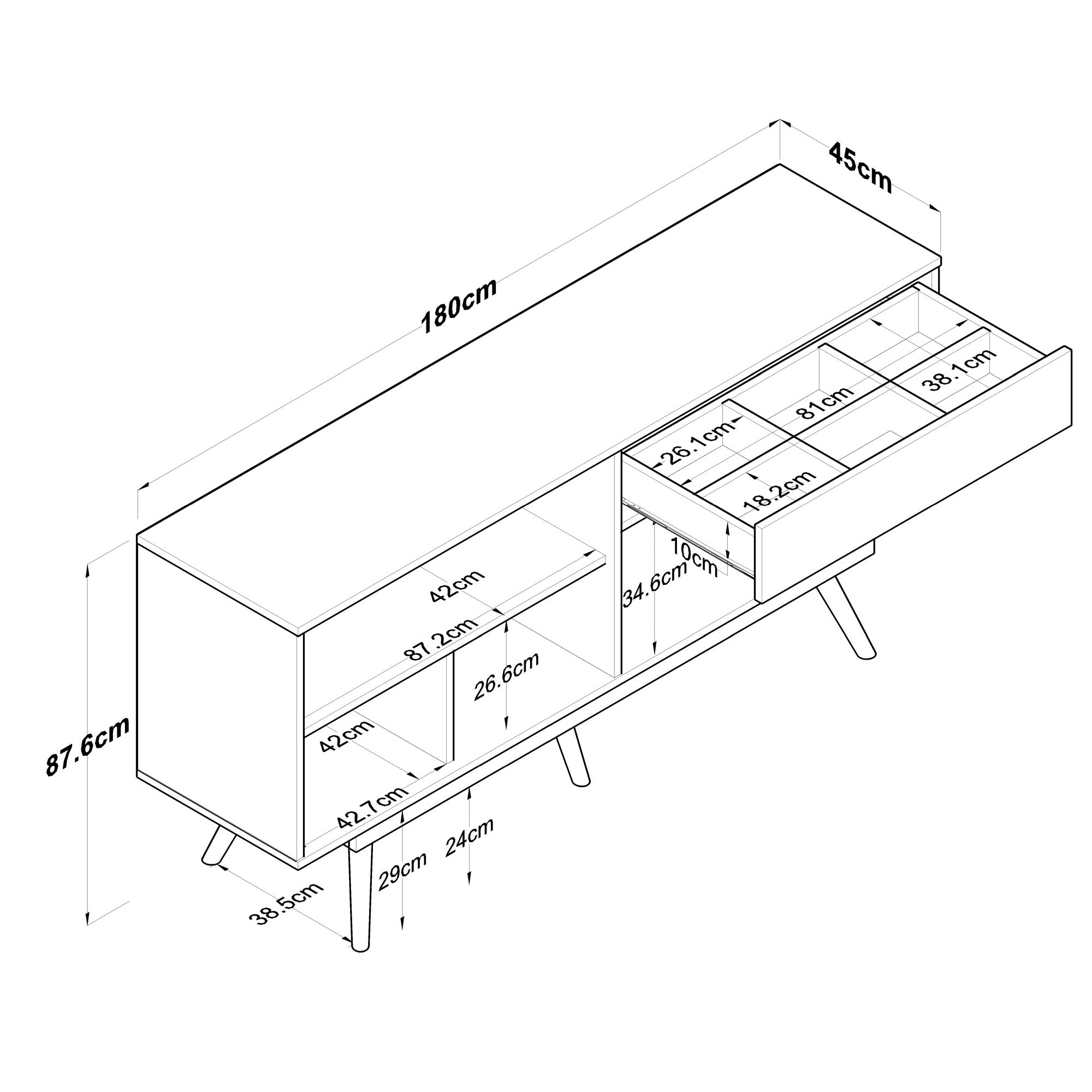 Aparador de Aglomerado – 180 cm x 87,6 cm x 45 cm – Nogueira e Branco – Aglomerado