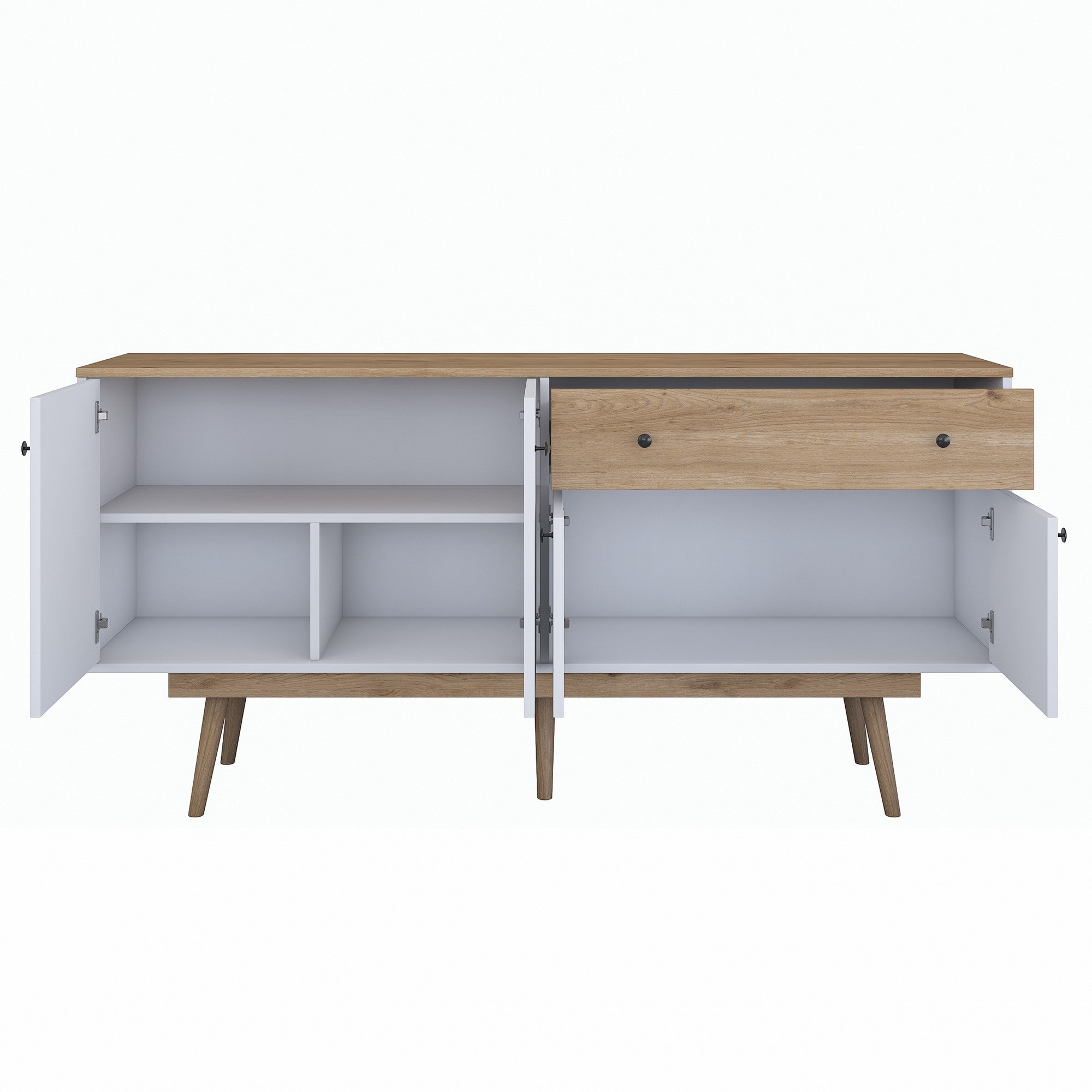 Aparador de Aglomerado – 180 cm x 87,6 cm x 45 cm – Nogueira e Branco – Aglomerado