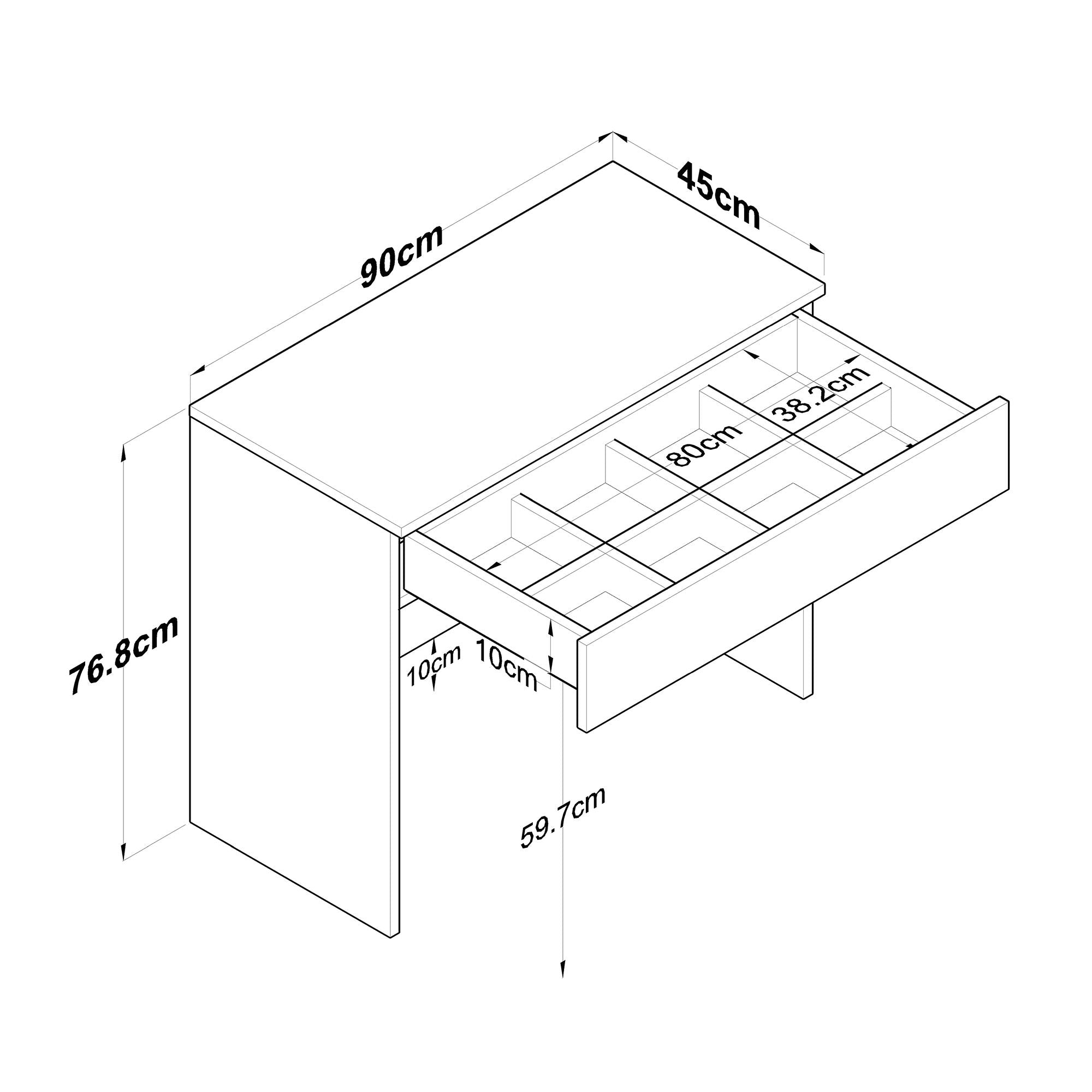 Toucador – 90 x 45 x 76,8 cm – Branco – Aglomerado melamínico
