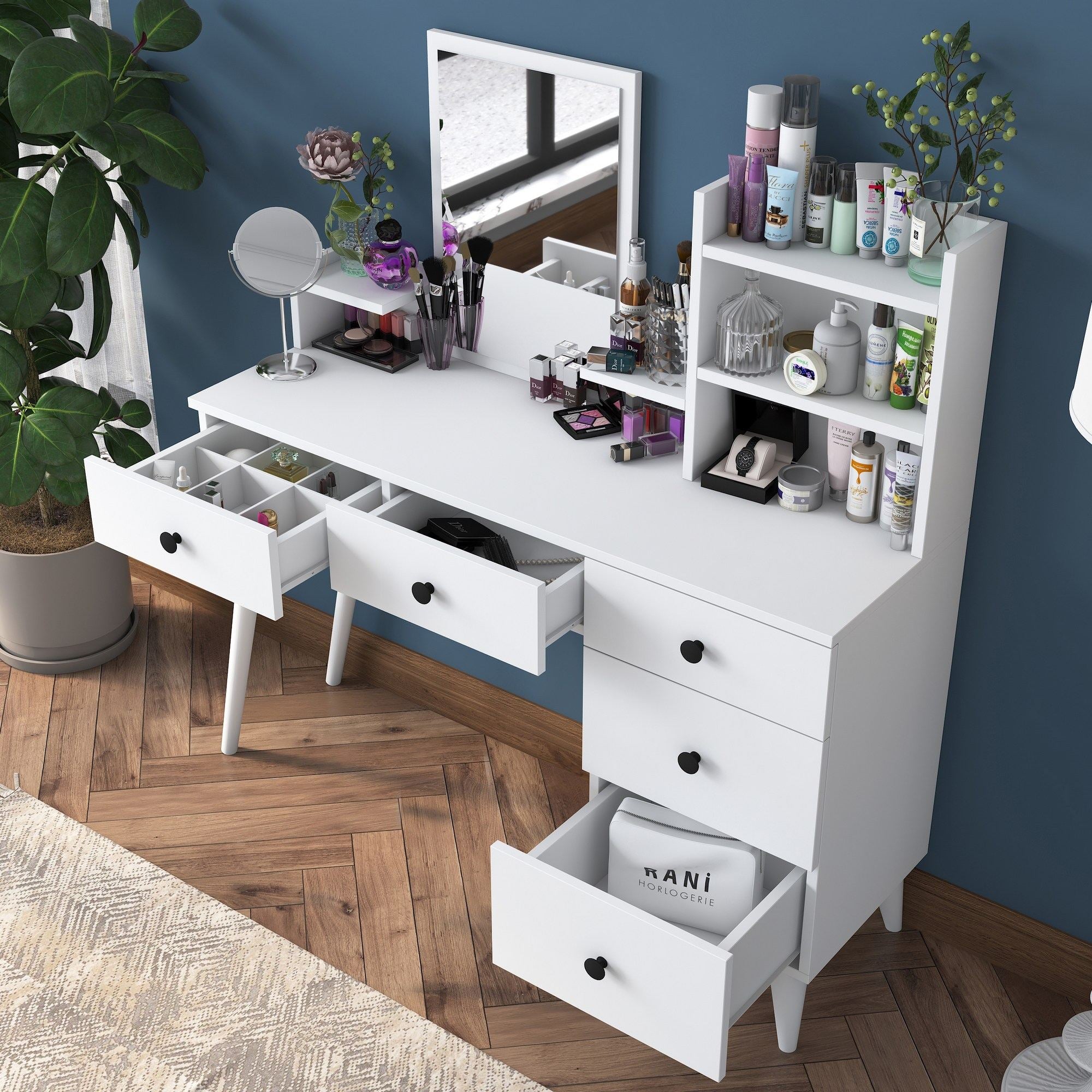 Toucador – 125 cm x 93,8 cm x 40 cm – Branca – Aglomerado E1 revestido em melamina