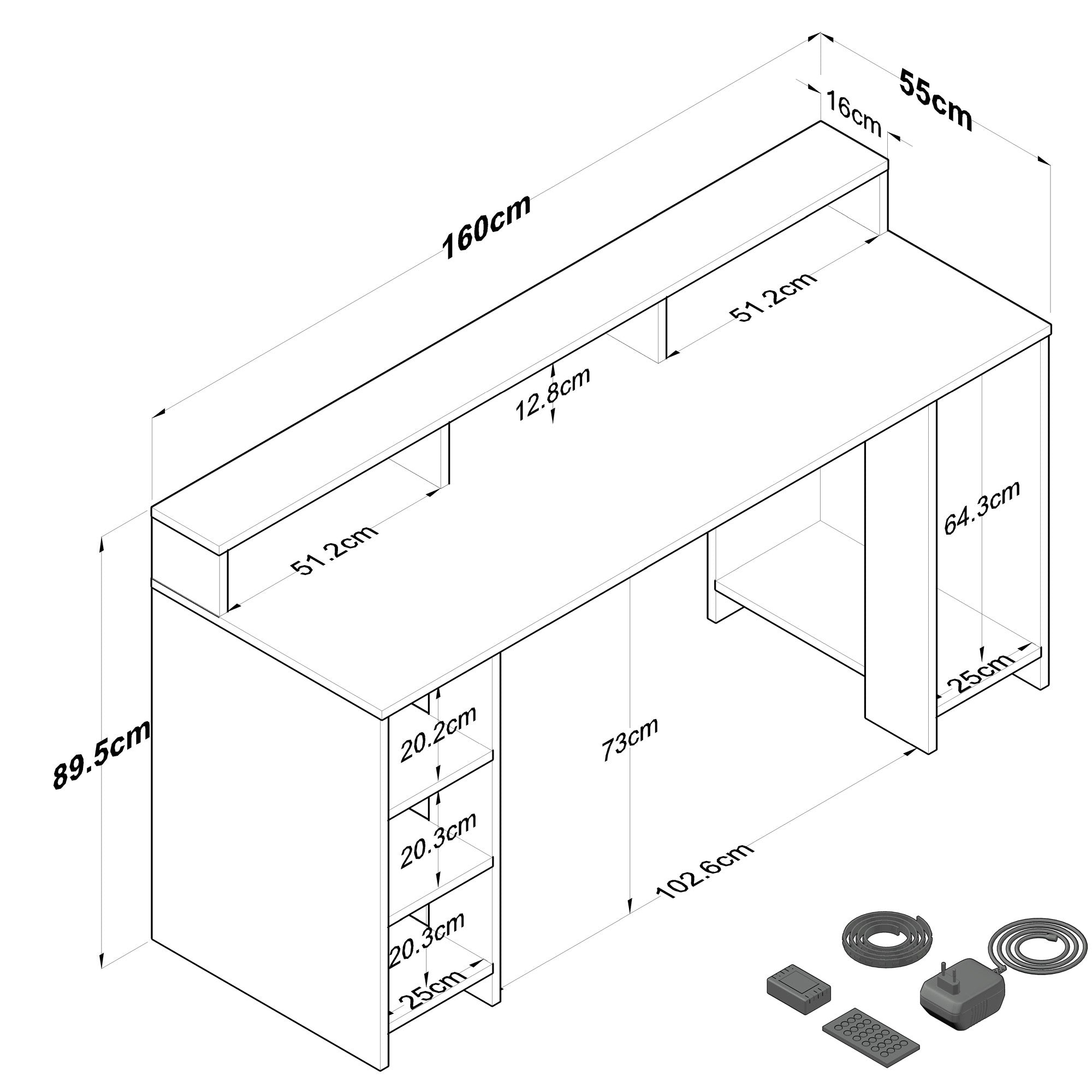 Secretária de Estudo – 160 x 89,5 x 55 cm – Nogueira e Antracite – Aglomerado
