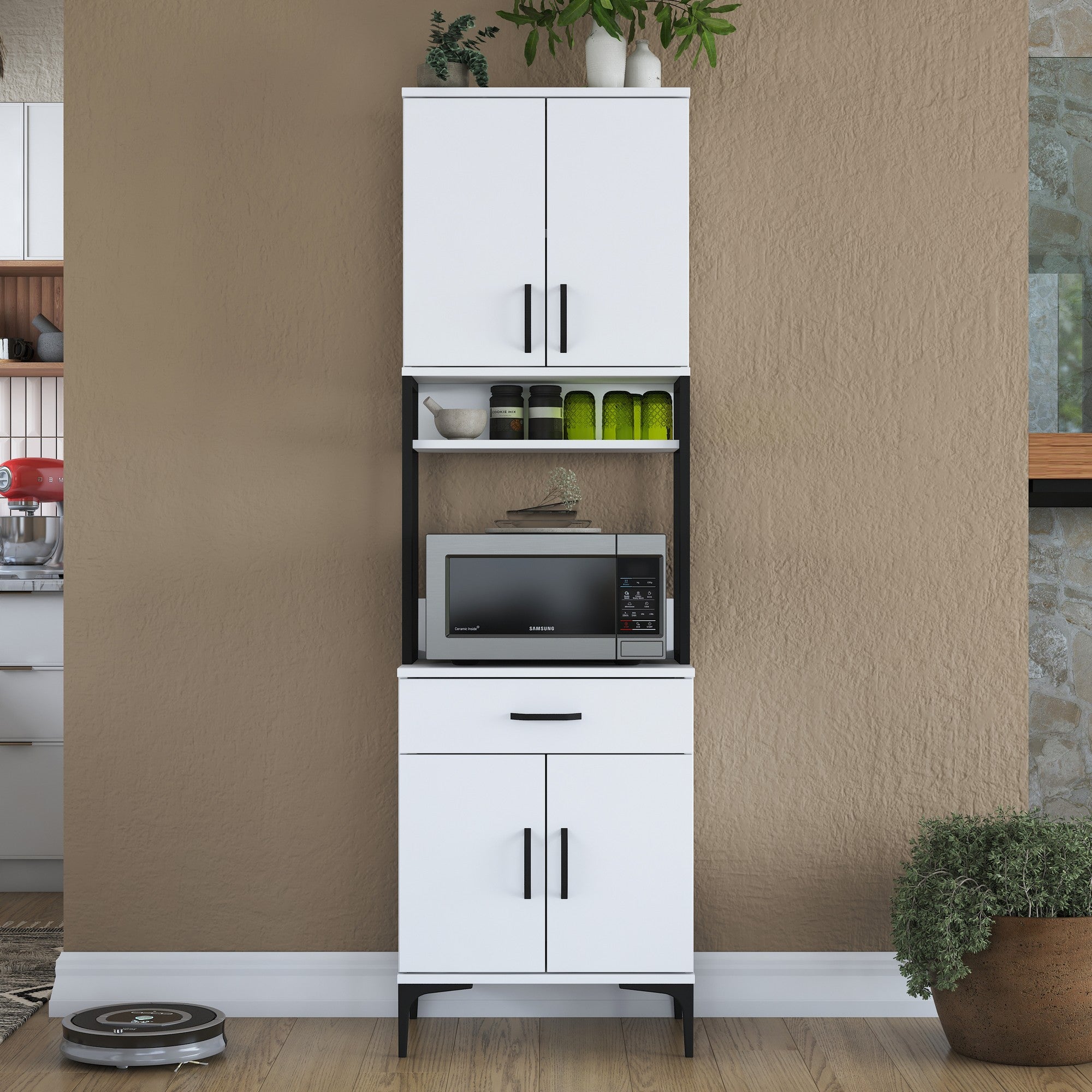 Armário multifuncional versátil, branco, 60 x 25 x 198,6 cm | 100% aglomerado de qualidade E1 revestido com melamina, 18 mm de espessura | Ideal para armazenamento em casa e no escritório