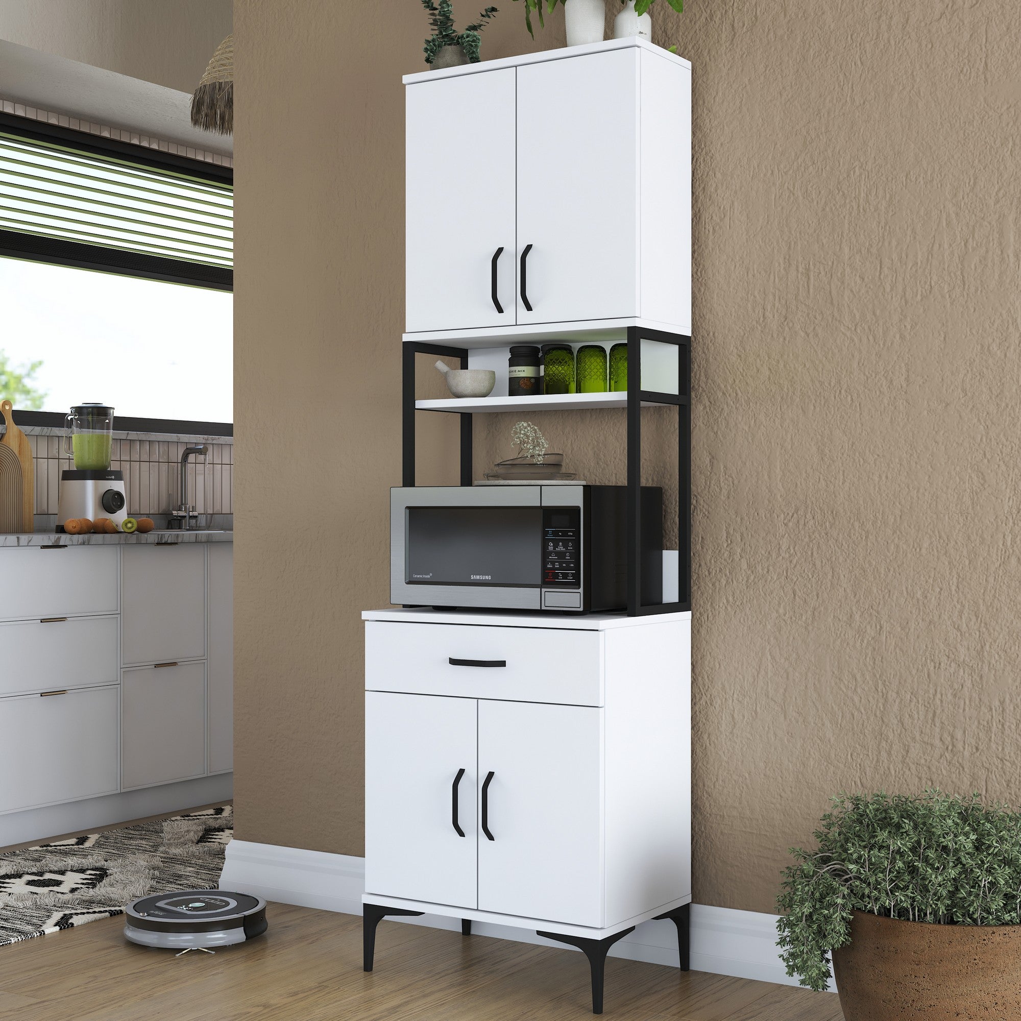 Armário multifuncional versátil, branco, 60 x 25 x 198,6 cm | 100% aglomerado de qualidade E1 revestido com melamina, 18 mm de espessura | Ideal para armazenamento em casa e no escritório