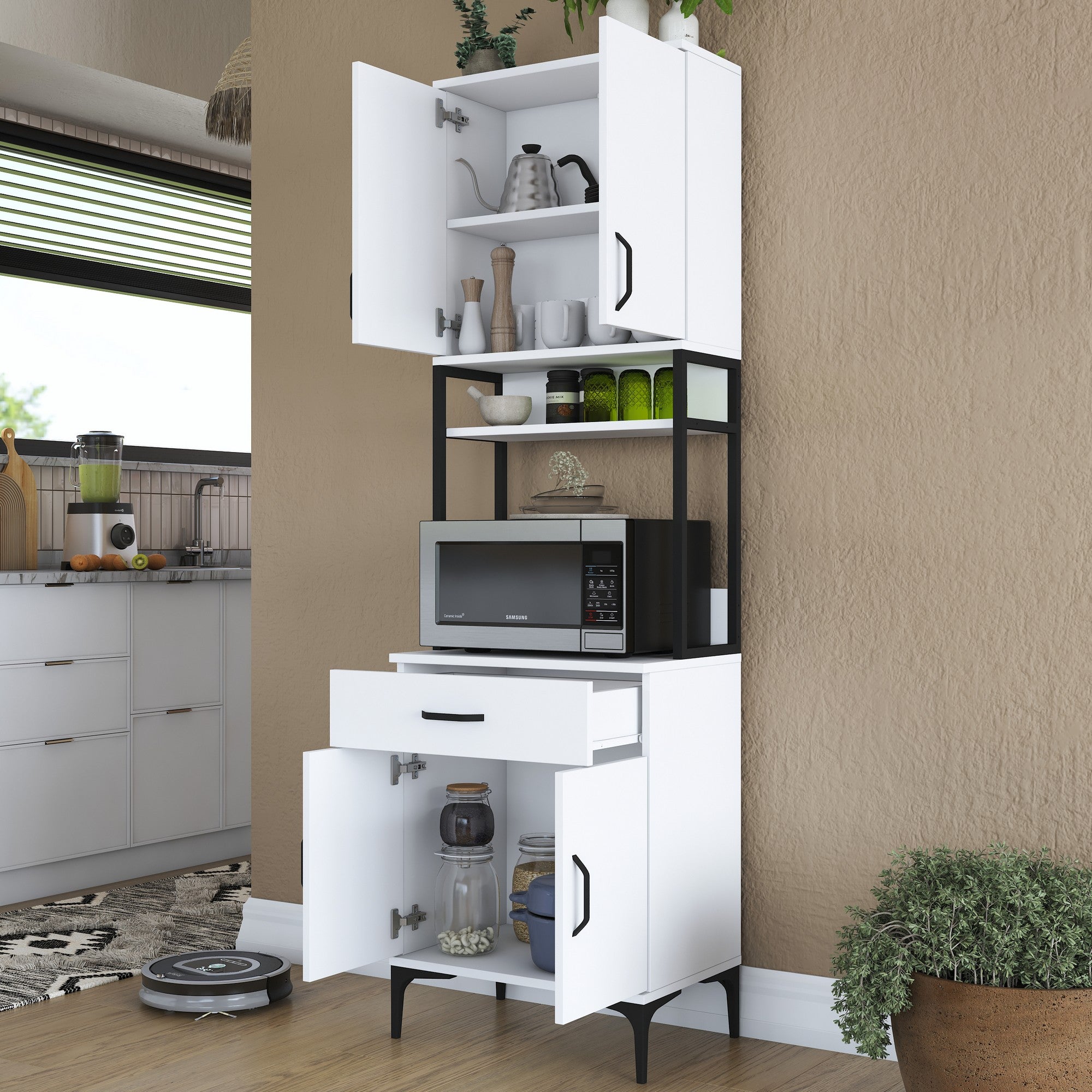 Armário multifuncional versátil, branco, 60 x 25 x 198,6 cm | 100% aglomerado de qualidade E1 revestido com melamina, 18 mm de espessura | Ideal para armazenamento em casa e no escritório