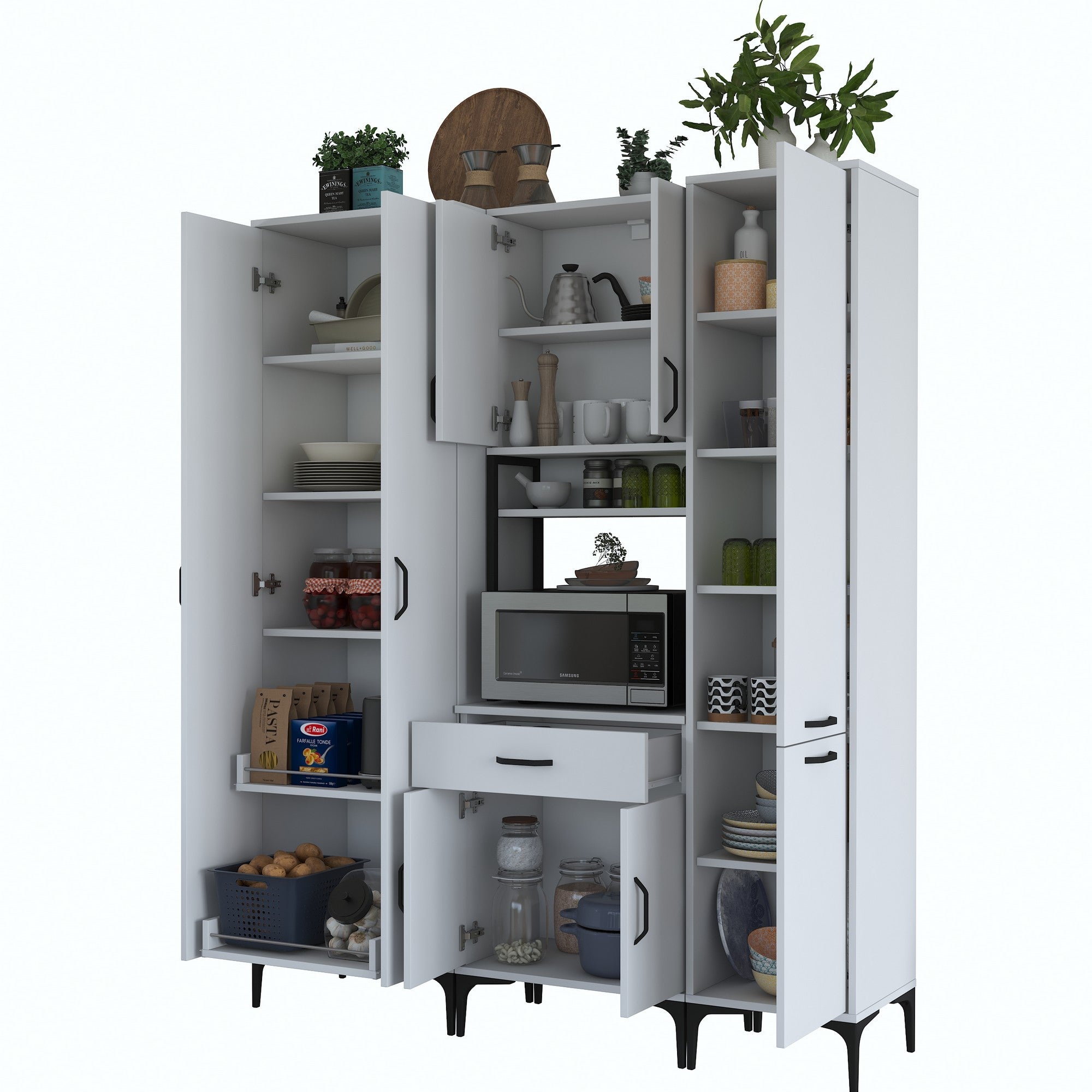 Armário multifuncional versátil, branco, 160 x 40 x 198,6 cm | 100% aglomerado de qualidade E1 revestido com melamina, 18 mm de espessura | Ideal para armazenamento em casa e no escritório