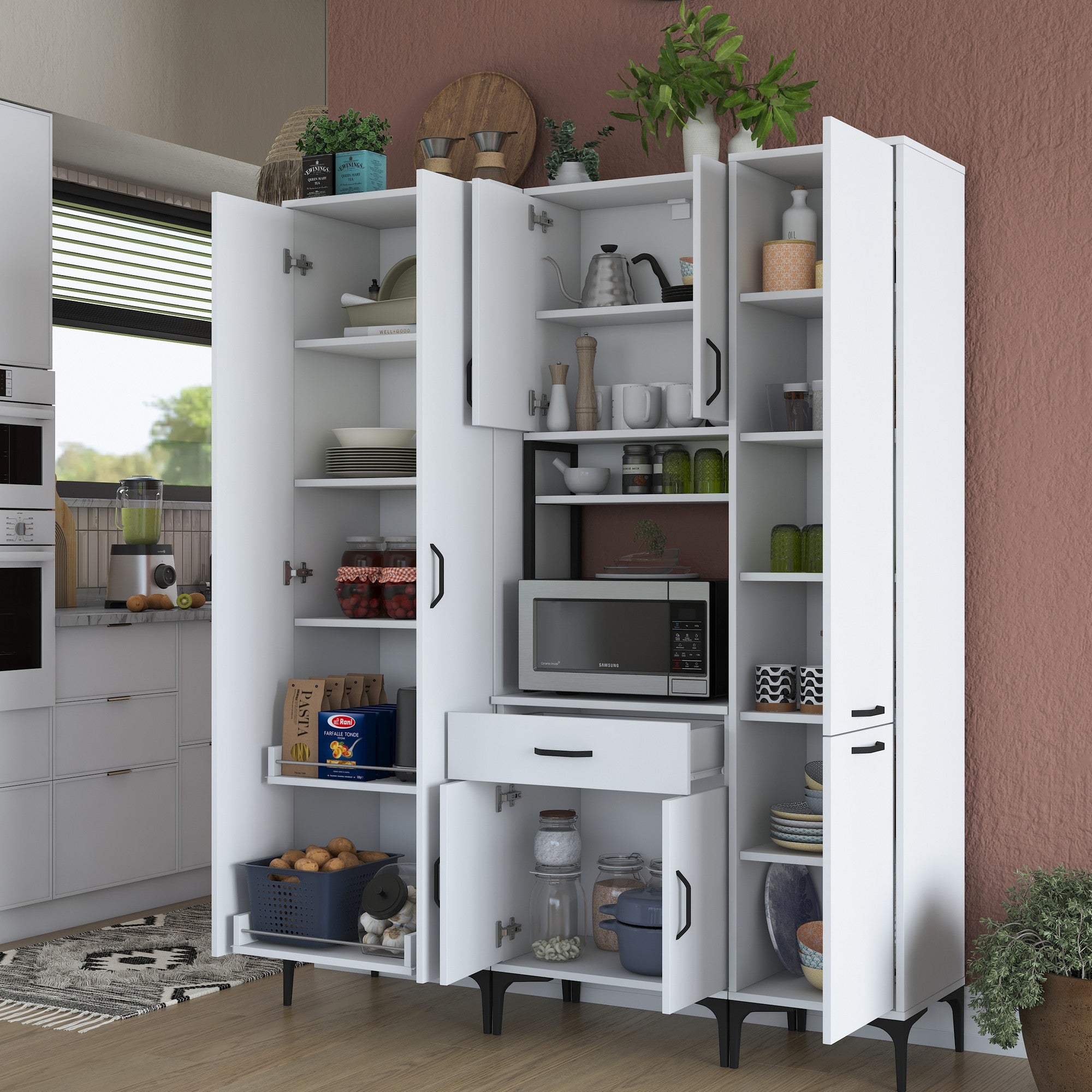 Armário multifuncional versátil, branco, 160 x 40 x 198,6 cm | 100% aglomerado de qualidade E1 revestido com melamina, 18 mm de espessura | Ideal para armazenamento em casa e no escritório