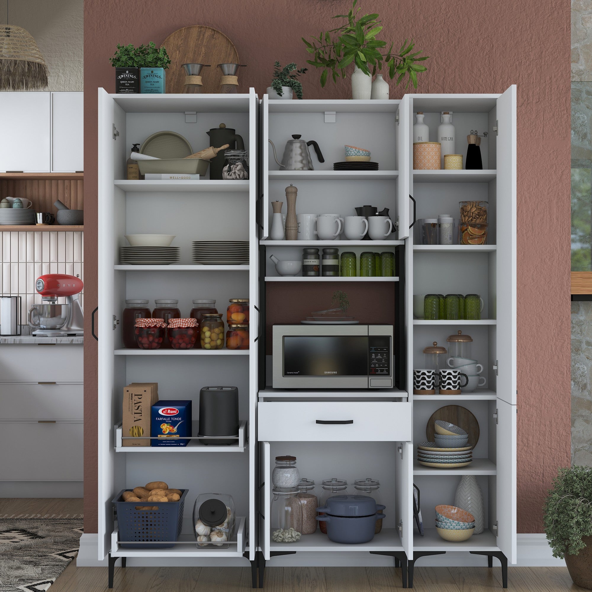 Armário multifuncional versátil, branco, 160 x 40 x 198,6 cm | 100% aglomerado de qualidade E1 revestido com melamina, 18 mm de espessura | Ideal para armazenamento em casa e no escritório