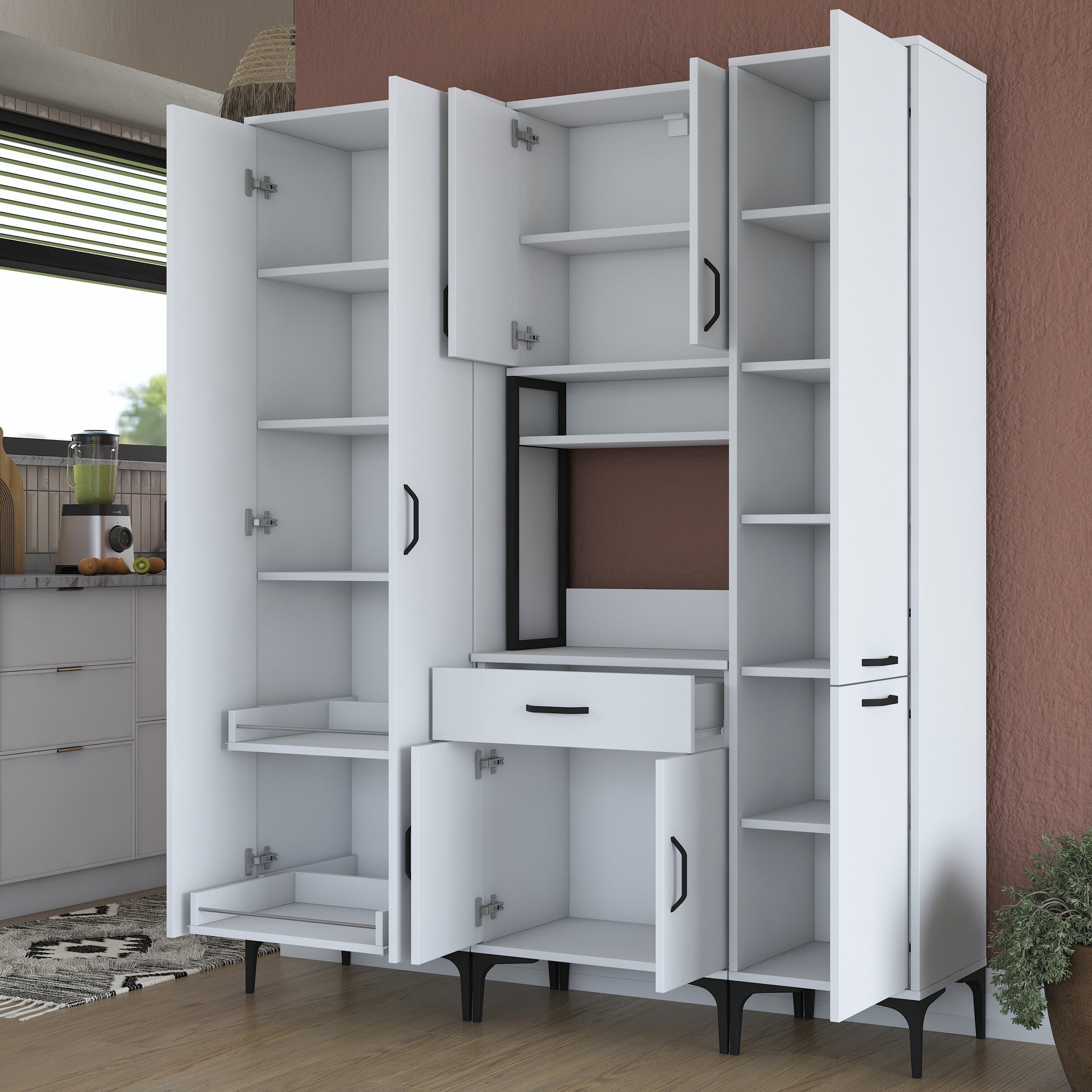 Armário multifuncional versátil, branco, 160 x 40 x 198,6 cm | 100% aglomerado de qualidade E1 revestido com melamina, 18 mm de espessura | Ideal para armazenamento em casa e no escritório