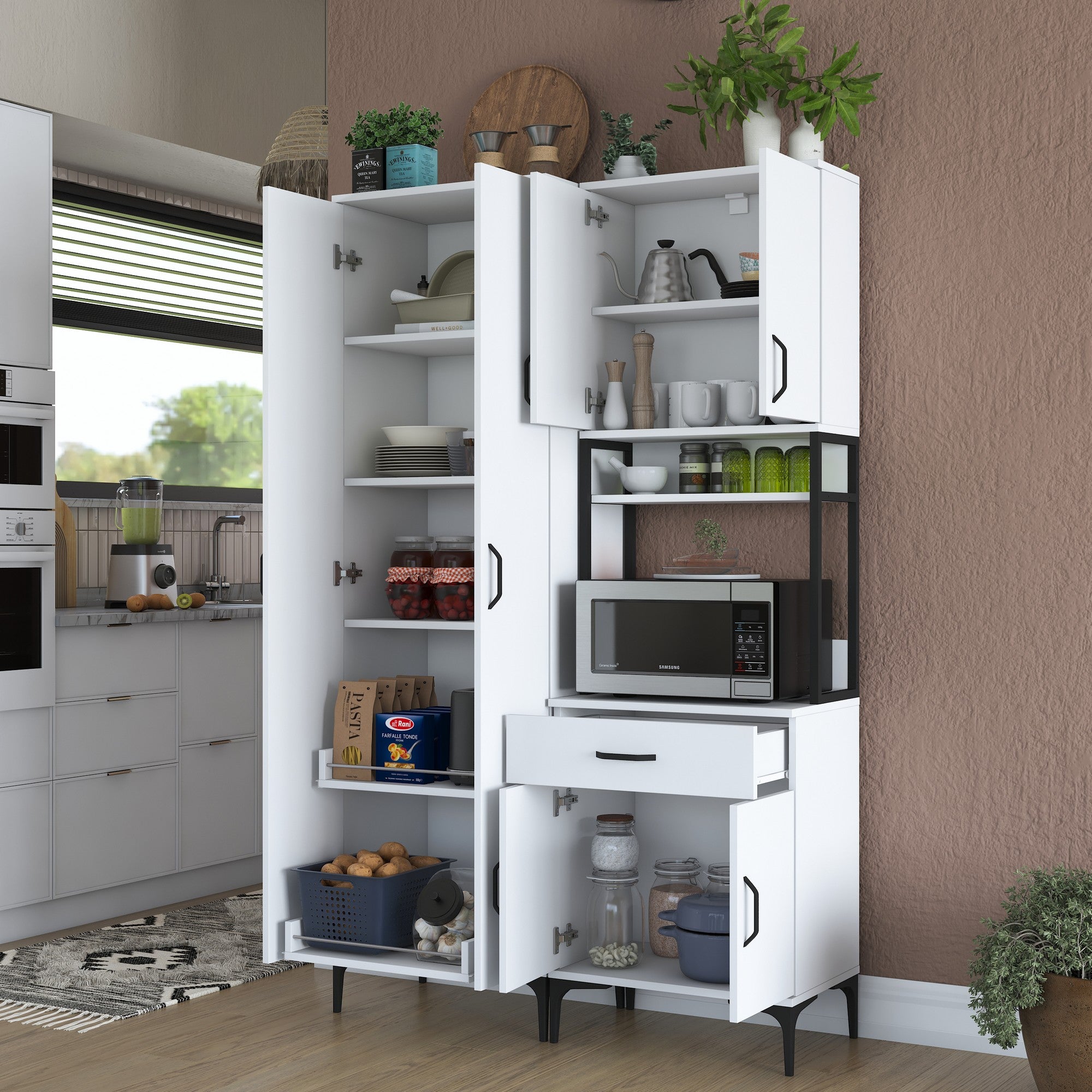 Armário multifuncional versátil, branco, 120 x 198,6 x 40 cm | 100% aglomerado de qualidade E1 revestido com melamina, 18 mm de espessura | Ideal para armazenamento em casa e no escritório