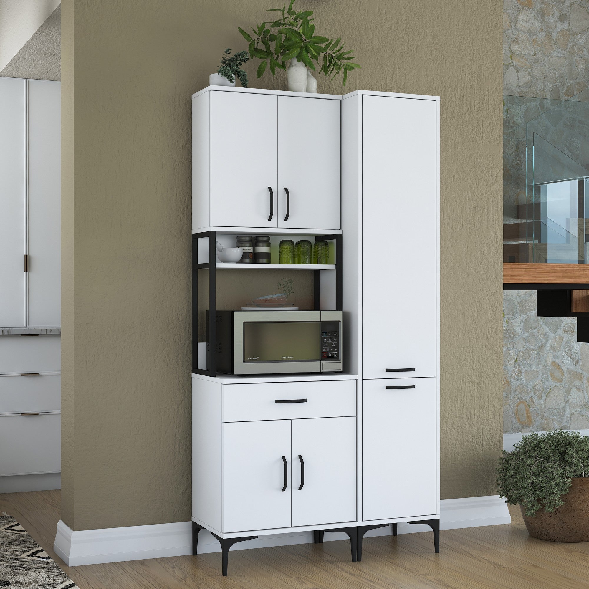 Armário multiuso, branco, 100 cm x 198,6 cm x 40 cm | Aglomerado de qualidade E1 100% revestido com melamina, 18 mm de espessura | Solução de armazenamento elegante para casa e escritório