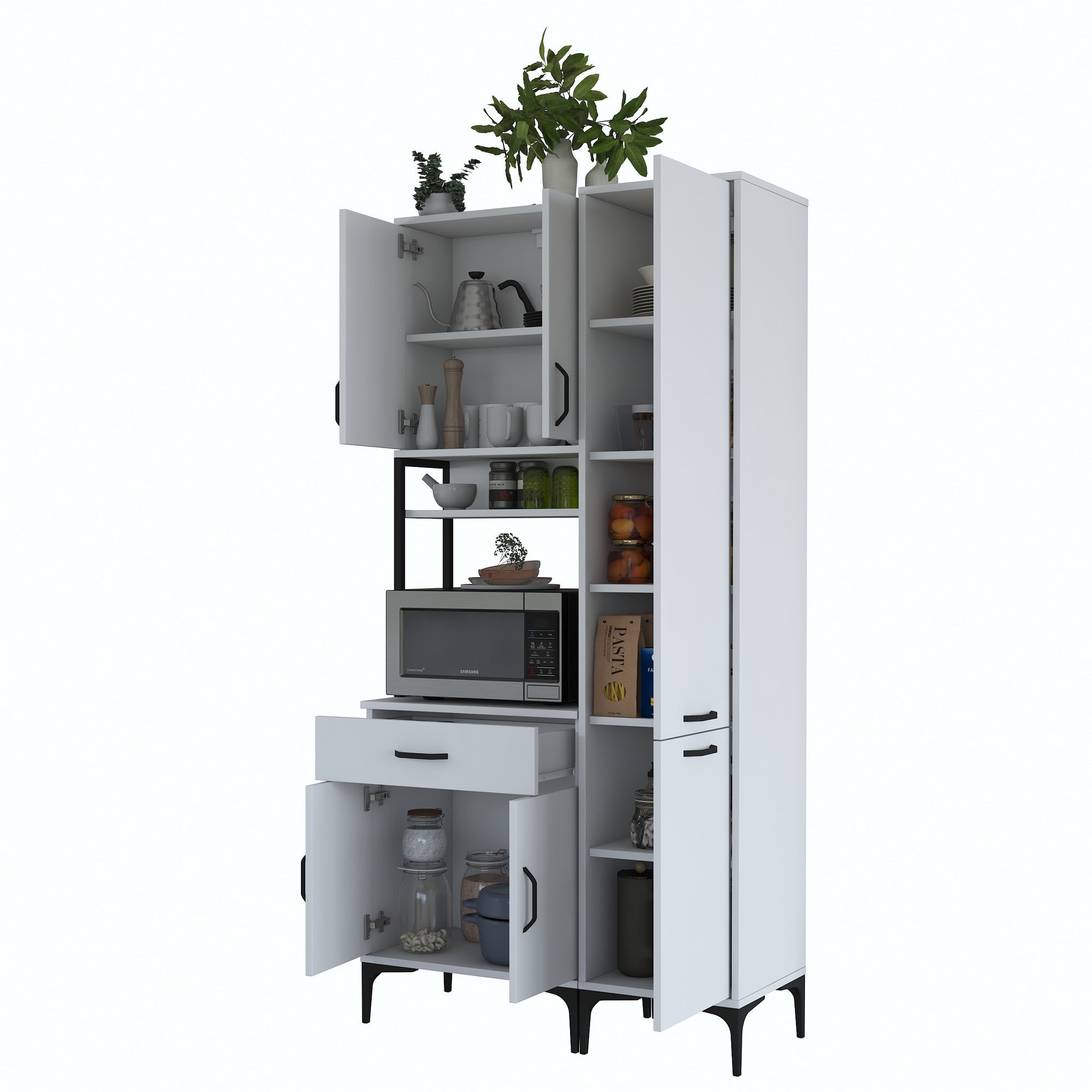 Armário multiuso, branco, 100 cm x 198,6 cm x 40 cm | Aglomerado de qualidade E1 100% revestido com melamina, 18 mm de espessura | Solução de armazenamento elegante para casa e escritório