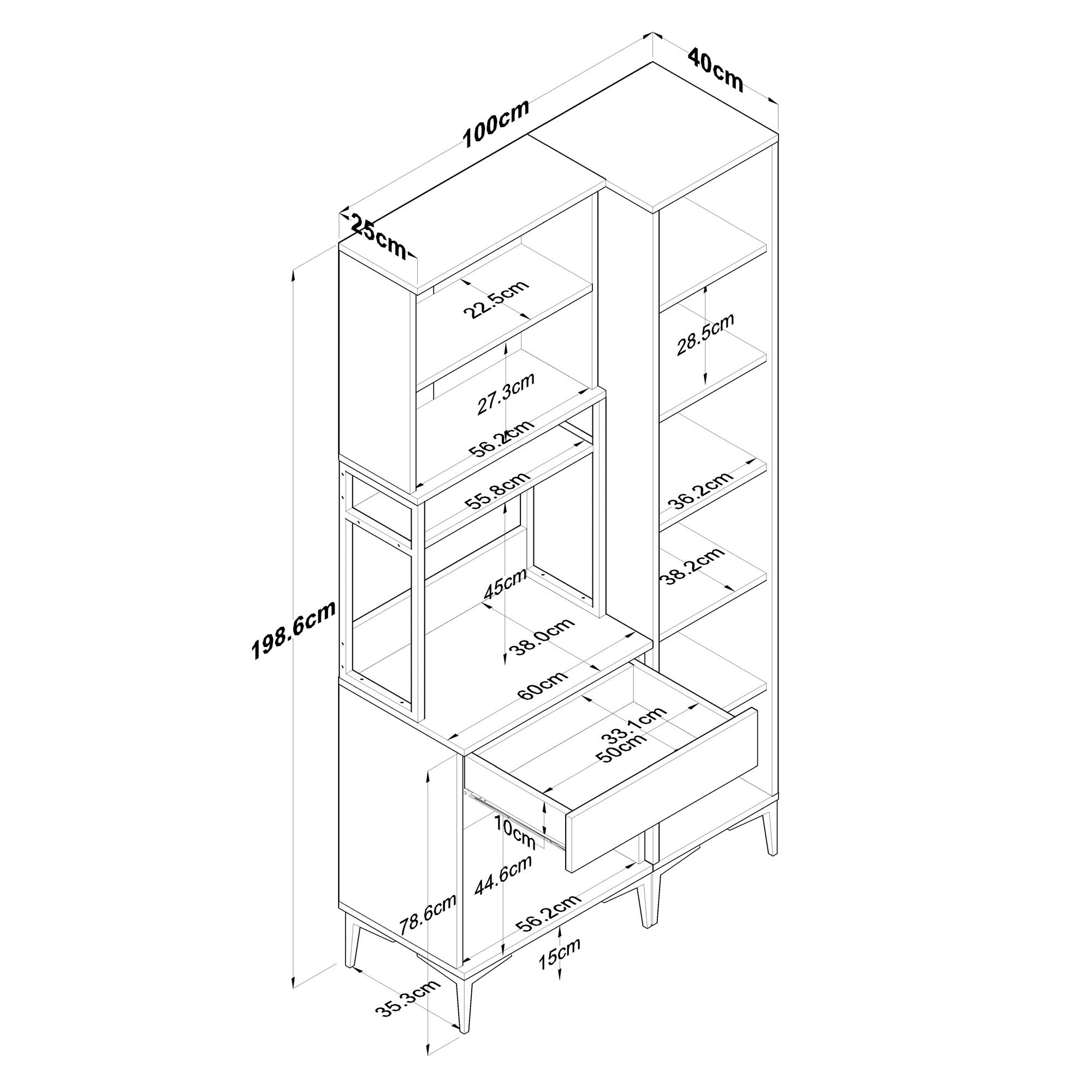Armário multiuso, branco, 100 cm x 198,6 cm x 40 cm | Aglomerado de qualidade E1 100% revestido com melamina, 18 mm de espessura | Solução de armazenamento elegante para casa e escritório