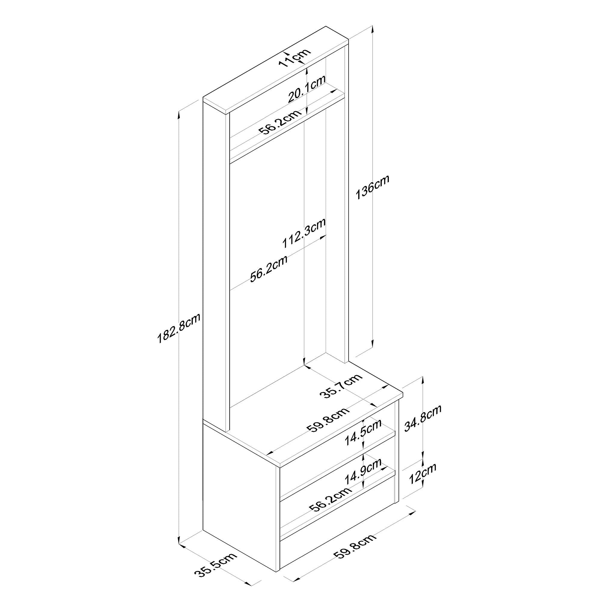 Cabideiro – 59,8 cm x 182,8 cm x 35,5 cm – Branco – Aglomerado