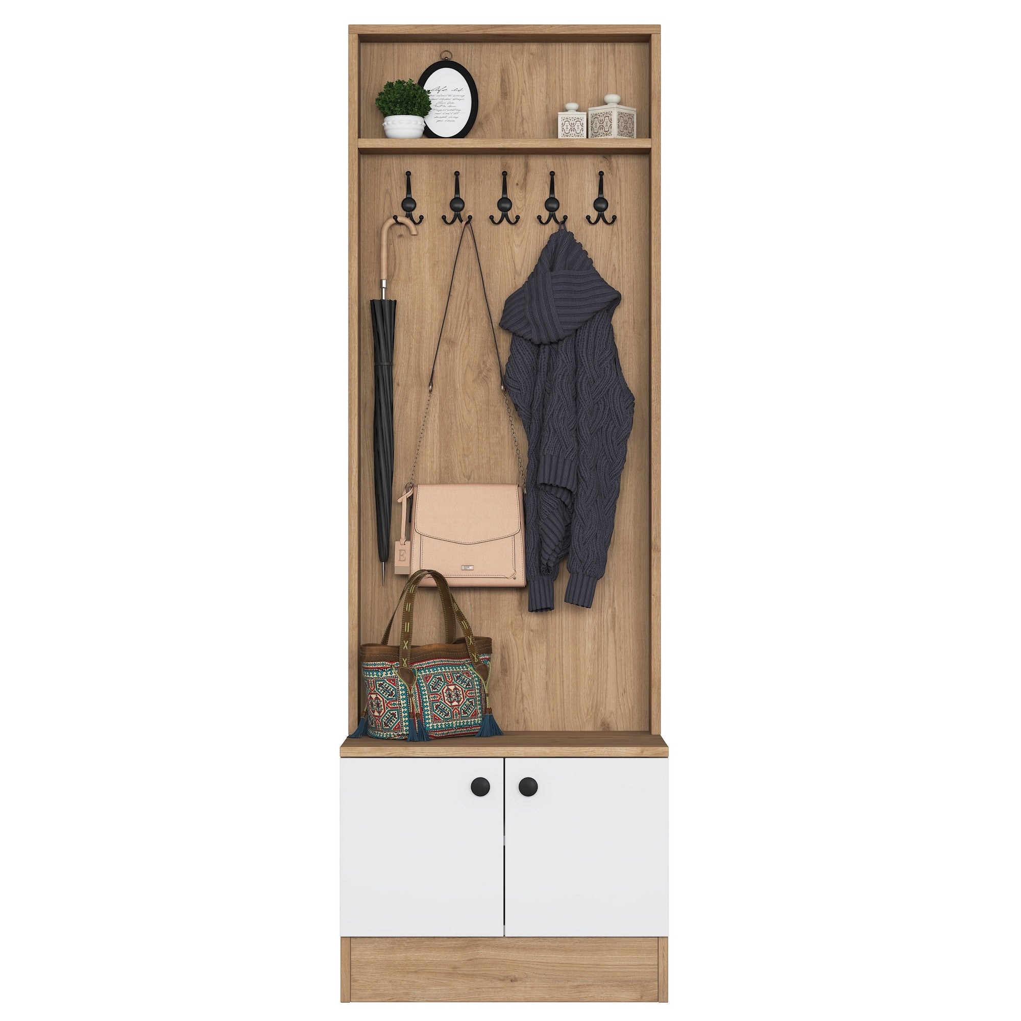 Cabideiro – 59,8 cm x 182,8 cm x 35,5 cm – Nogueira e Branca – Aglomerado