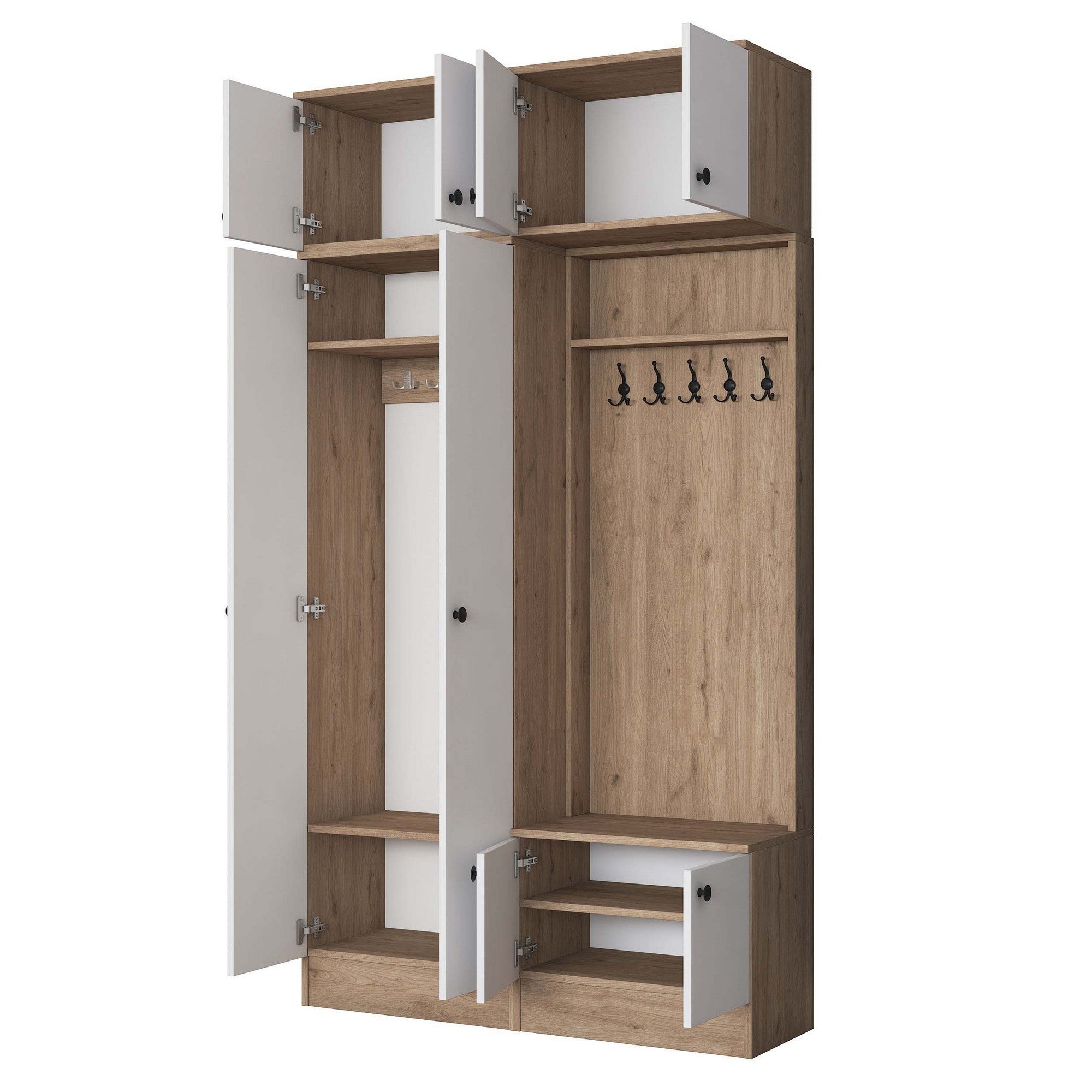 Cabideiro – 119,6 cm x 226,4 cm x 37,5 cm – Nogueira e Branco – Aglomerado com revestimento em melamina
