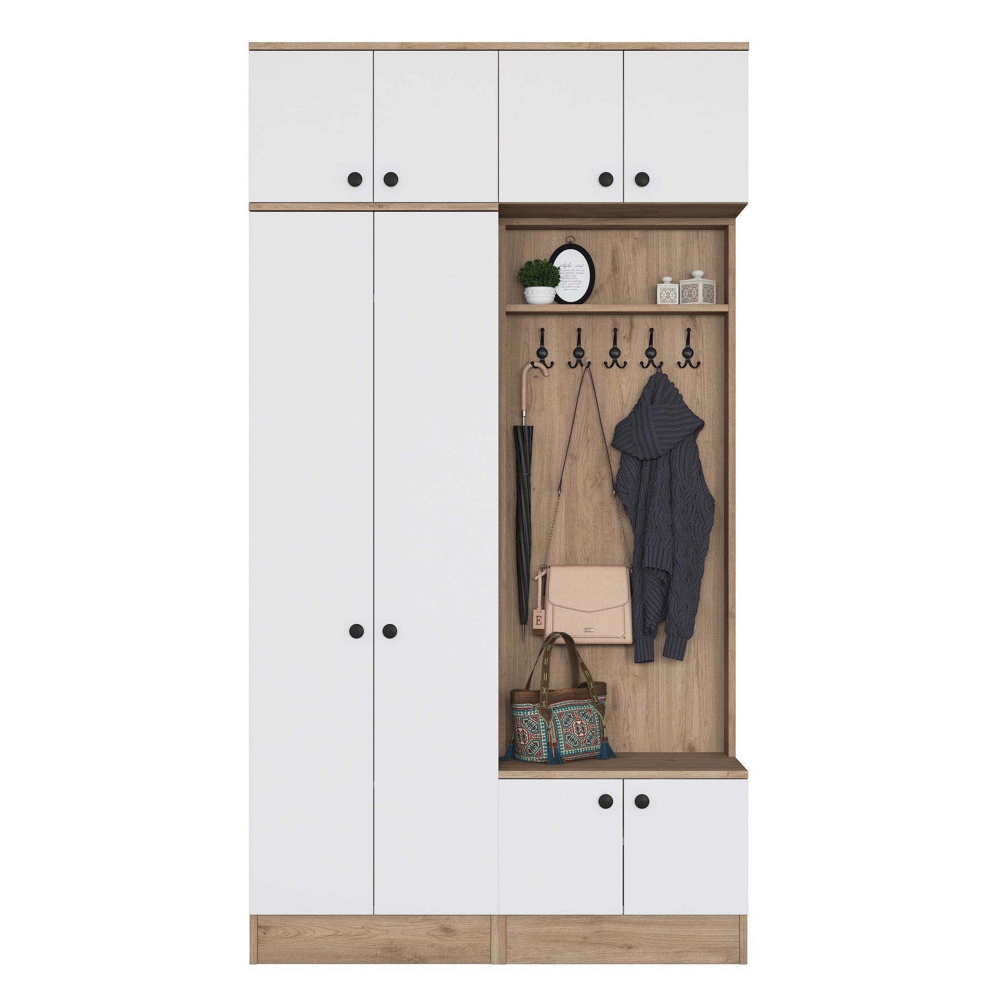 Cabideiro – 119,6 cm x 226,4 cm x 37,5 cm – Nogueira e Branco – Aglomerado com revestimento em melamina