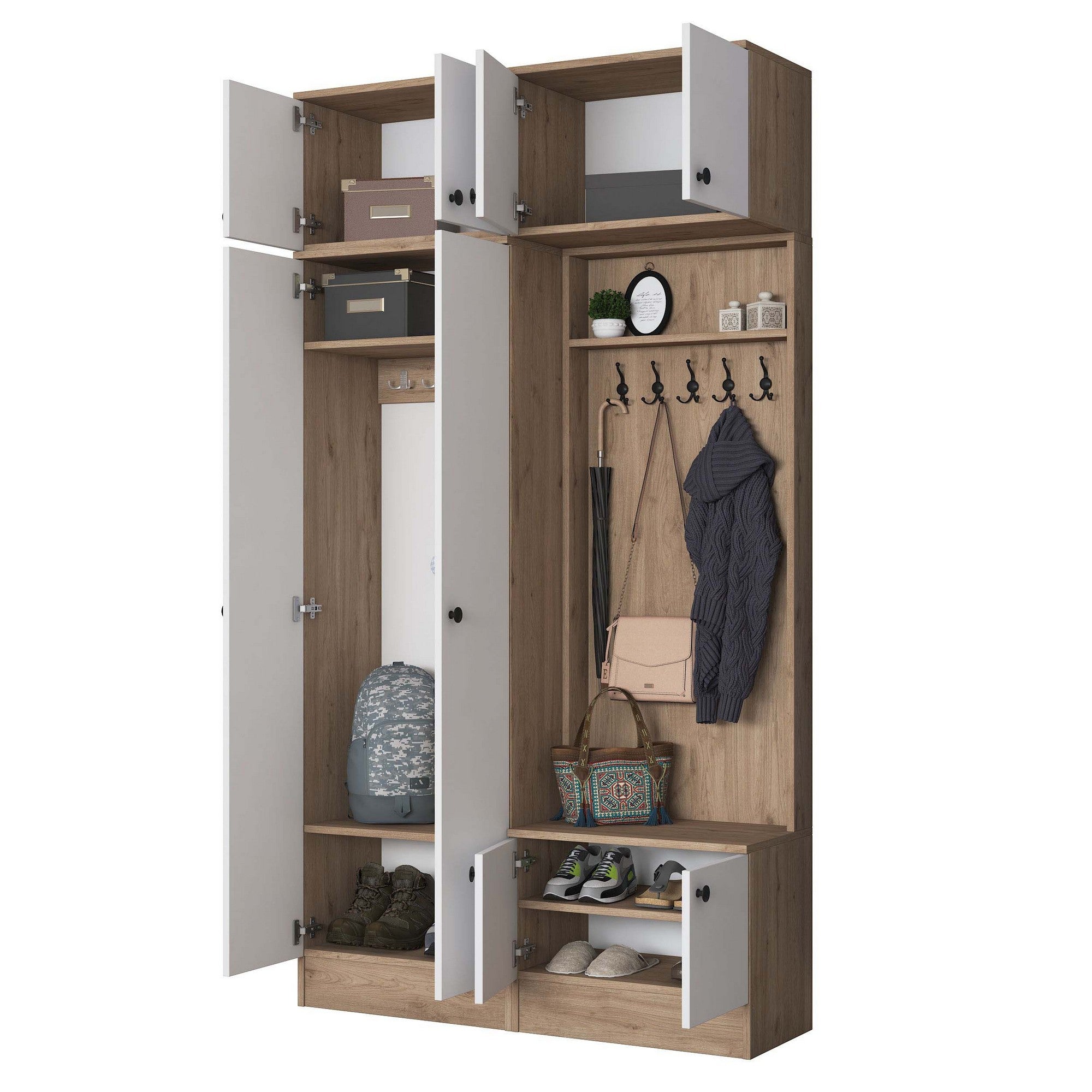 Cabideiro – 119,6 cm x 226,4 cm x 37,5 cm – Nogueira e Branco – Aglomerado com revestimento em melamina