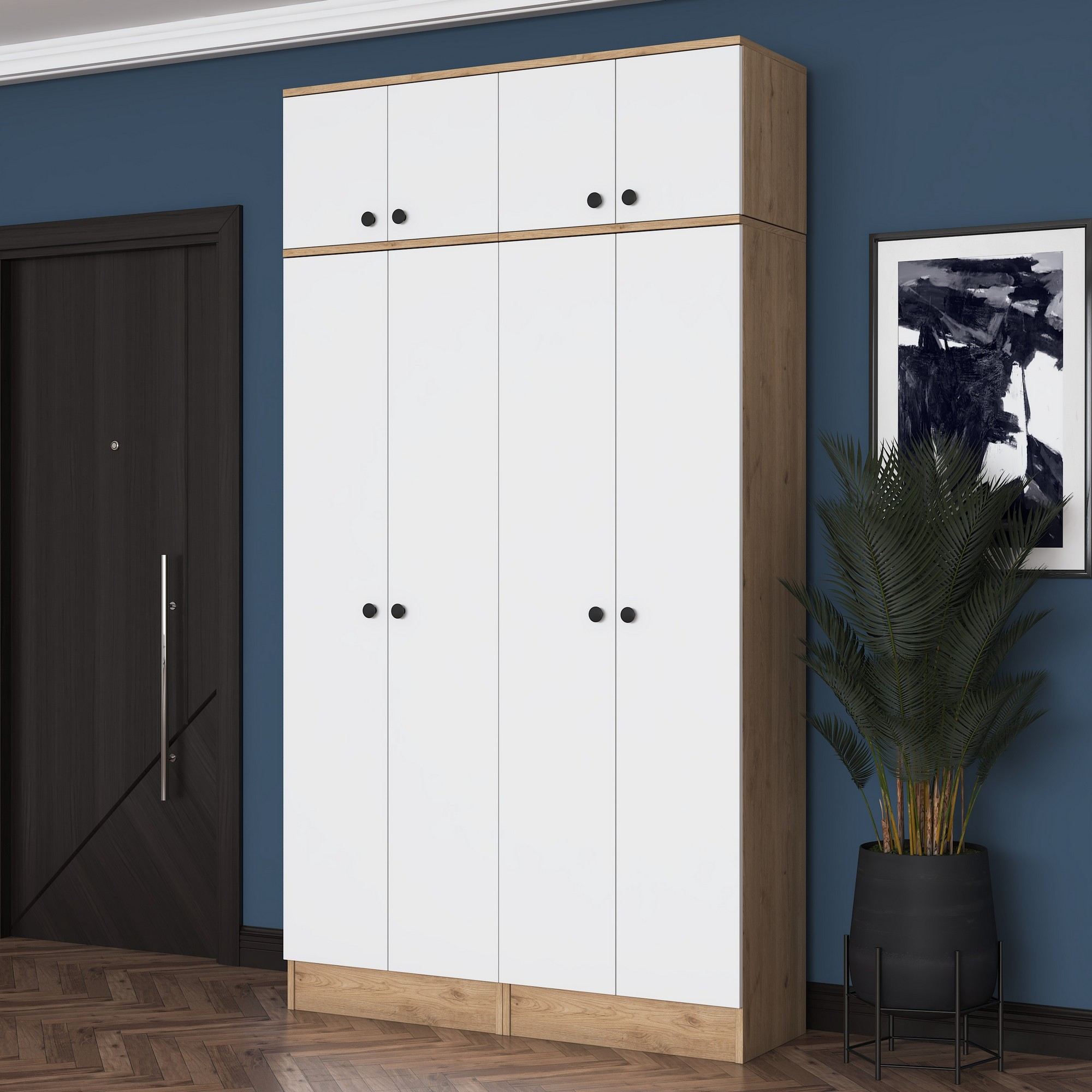 Cabideiro em aglomerado – 119,6 cm x 226,4 cm x 37,5 cm – Nogueira e Branco